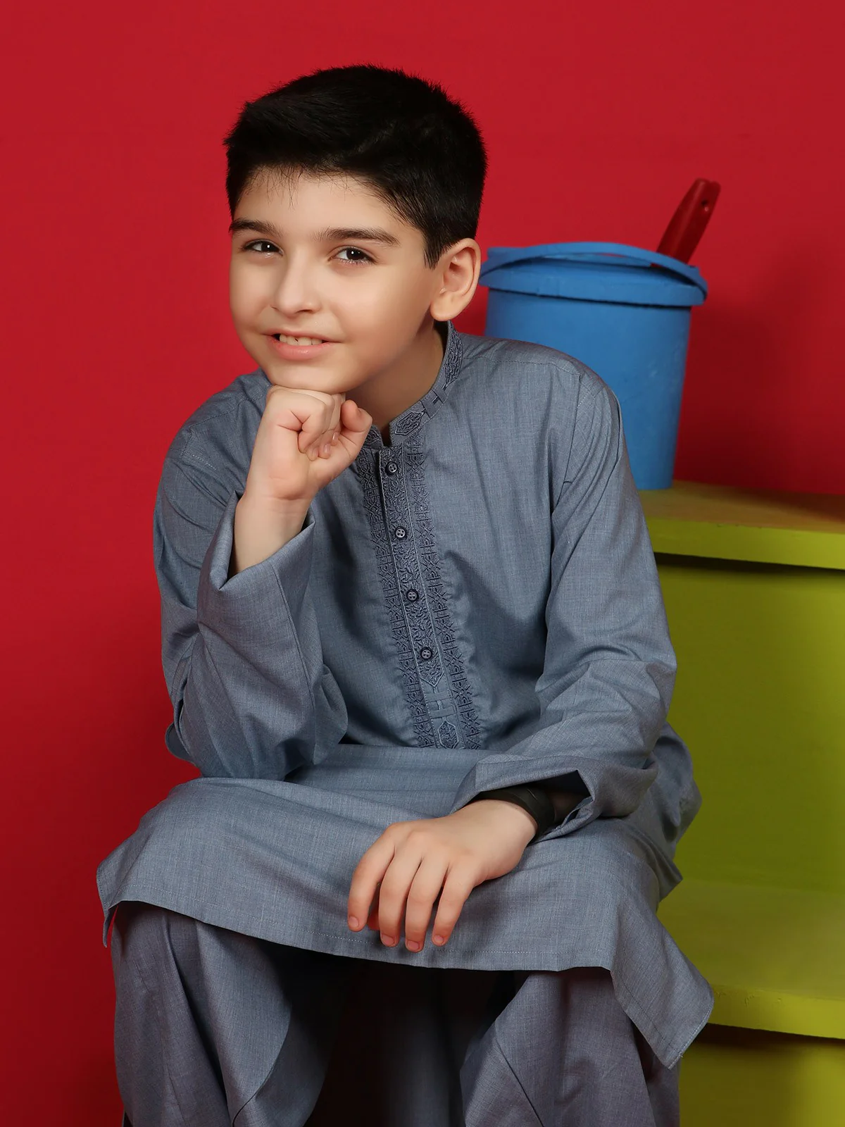 Boy's Mint Blue Kurta Shalwar - EBTKS19-3648 - Image 2