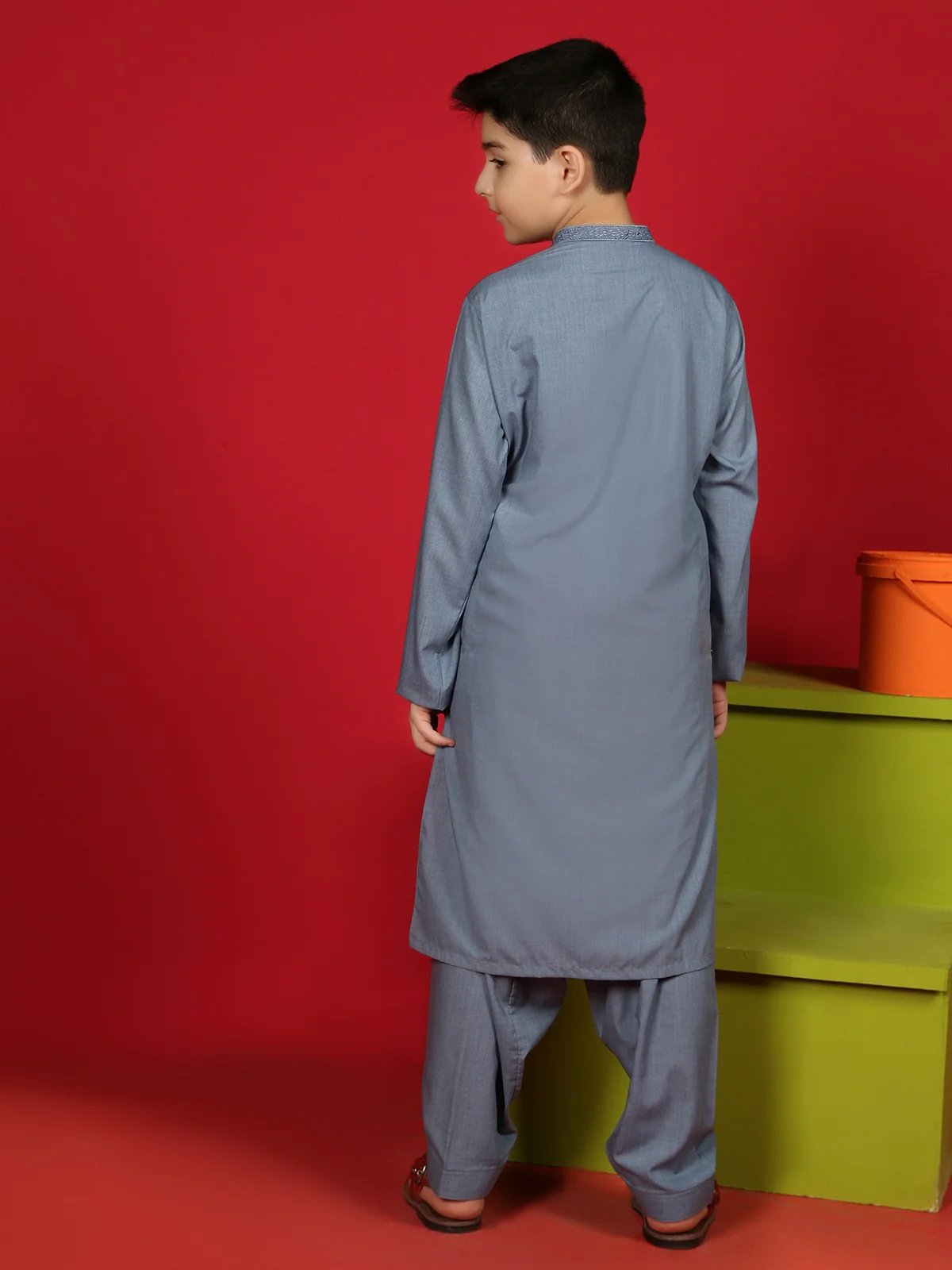 Boy's Mint Blue Kurta Shalwar - EBTKS19-3648 - Image 3