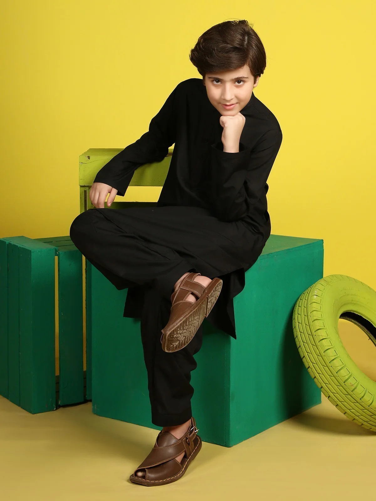 Boy's Black Kurta Shalwar - EBTKS19-3651 - Image 2