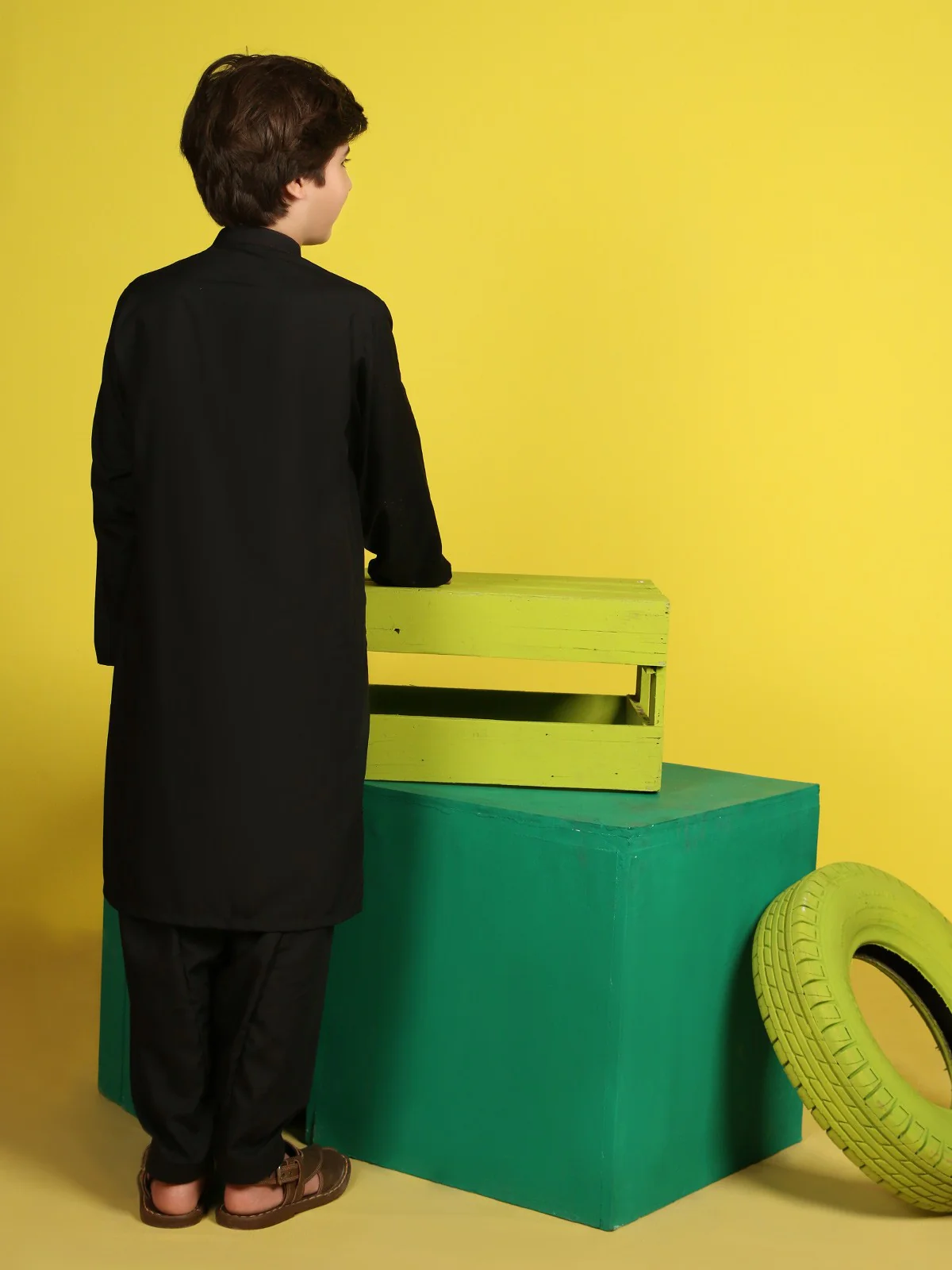 Boy's Black Kurta Shalwar - EBTKS19-3651 - Image 3