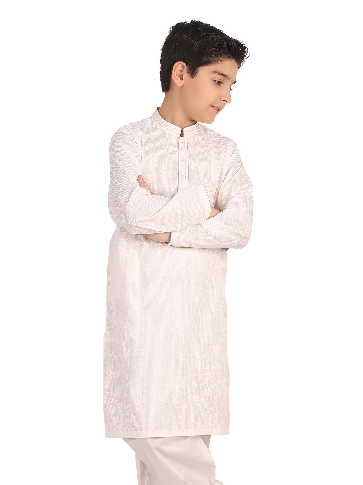 Boy's Off White Kurta Shalwar - EBTKS19-3665 - Image 5