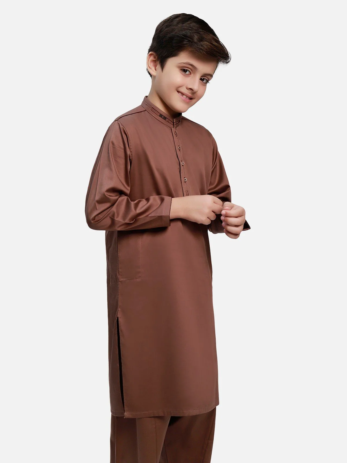 Boy's Brown Kurta Shalwar - EBTKS20-3687 - Image 3