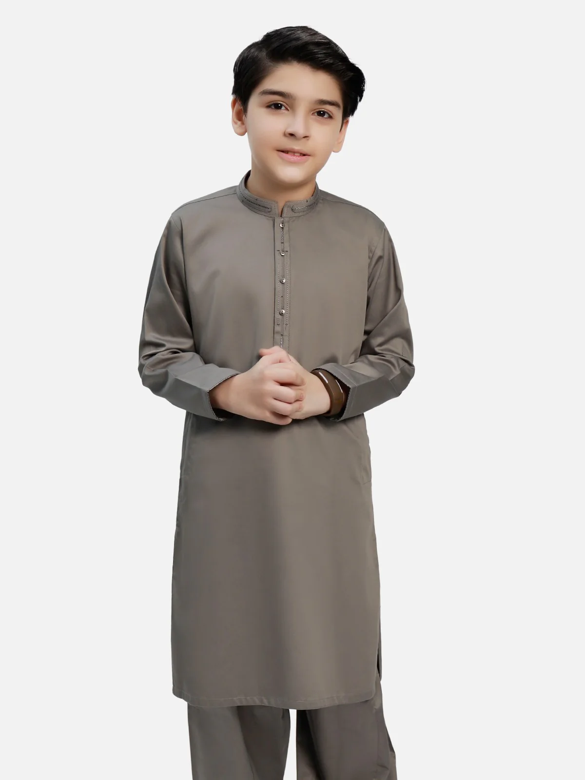 Boy's Ash Grey Kurta Shalwar - EBTKS20-3689 - Image 2