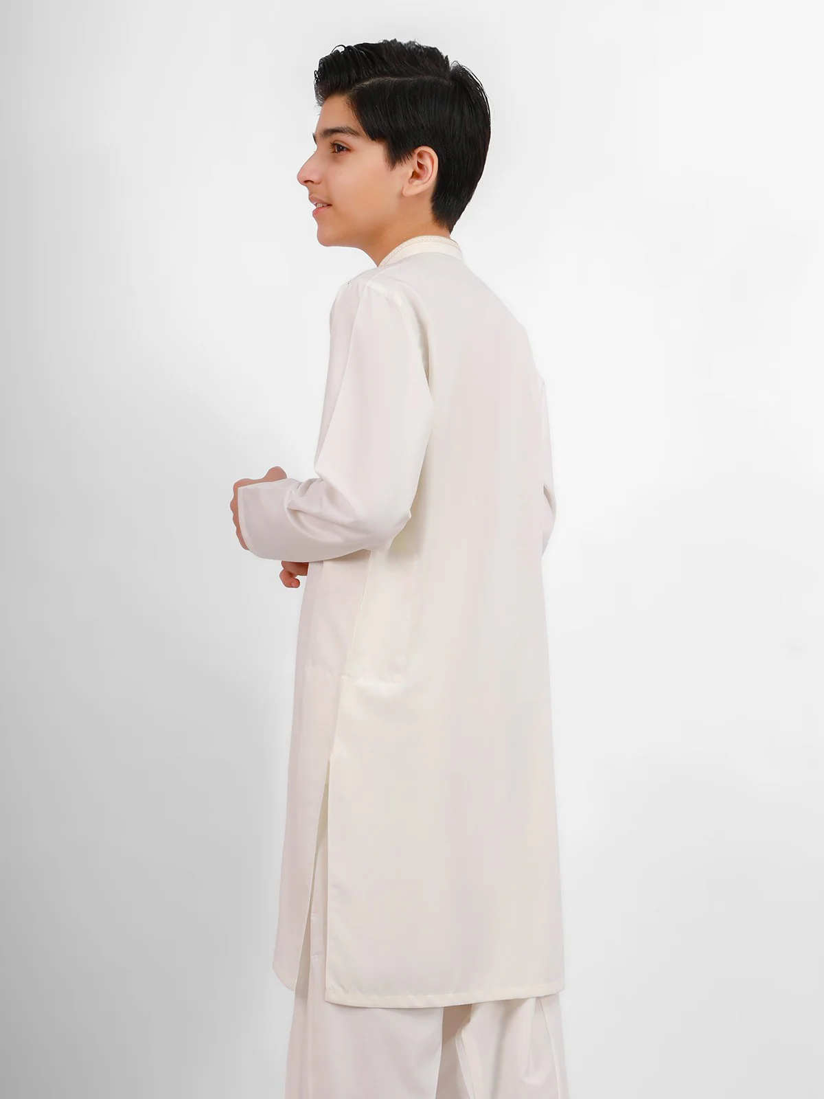 Boy's White Kurta Shalwar - EBTKS20-3691 - Image 3