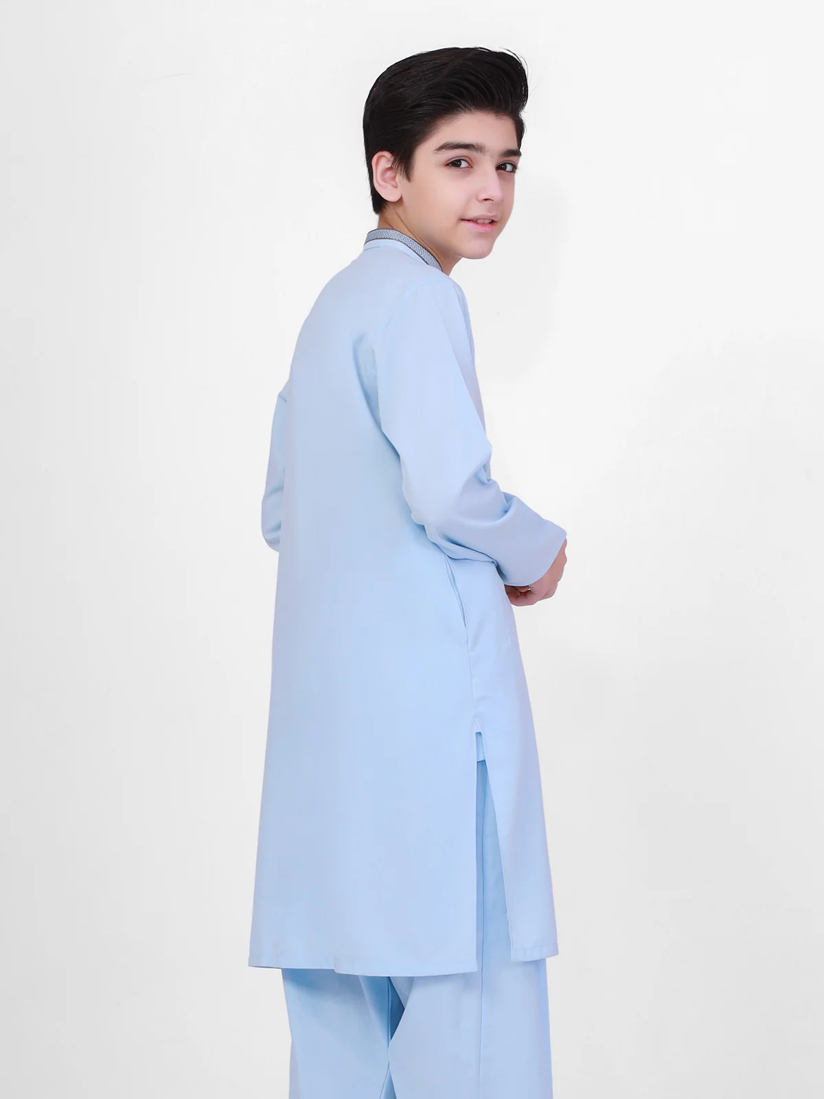 Boy's Sky Blue Kurta Shalwar - EBTKS20-3695 - Image 3