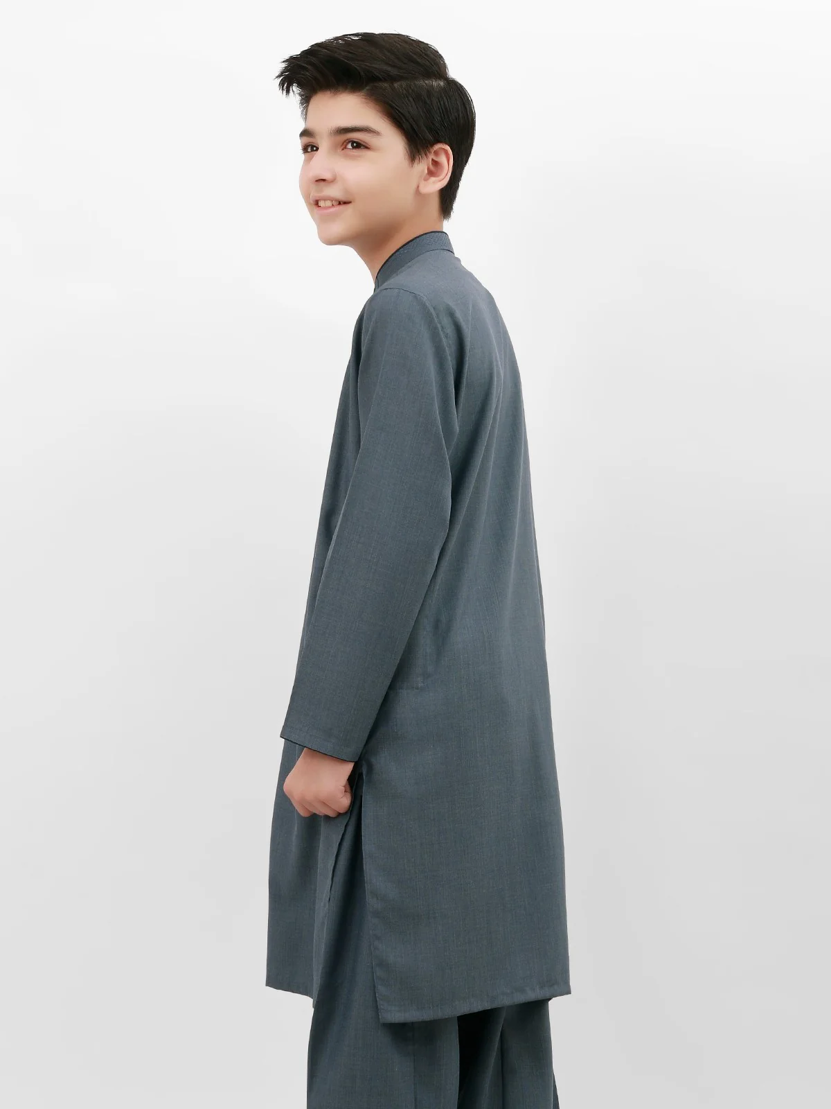 Boy's Mid Blue Kurta Shalwar - EBTKS20-3707 - Image 3