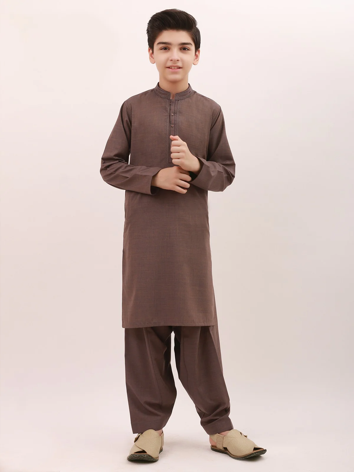 Boy's Charcoal Grey Kurta Shalwar - EBTKS21-3708