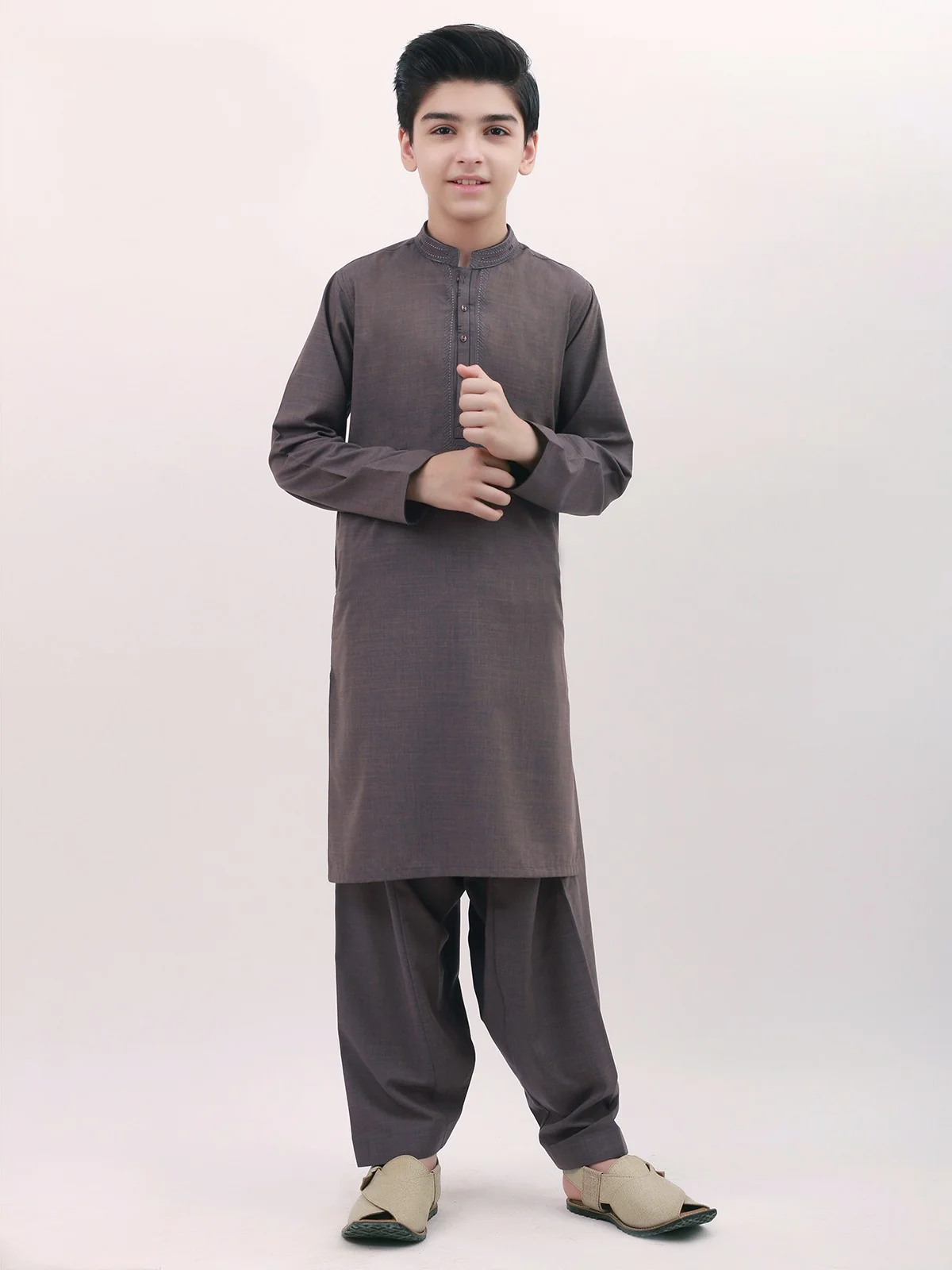 Boy's Charcoal Grey Kurta Shalwar - EBTKS21-3708 - Image 4