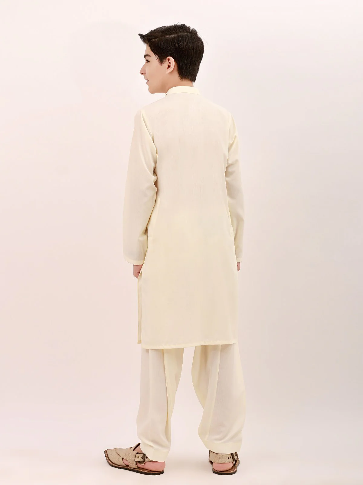 Boy's Cream Kurta Shalwar - EBTKS21-3717 - Image 3