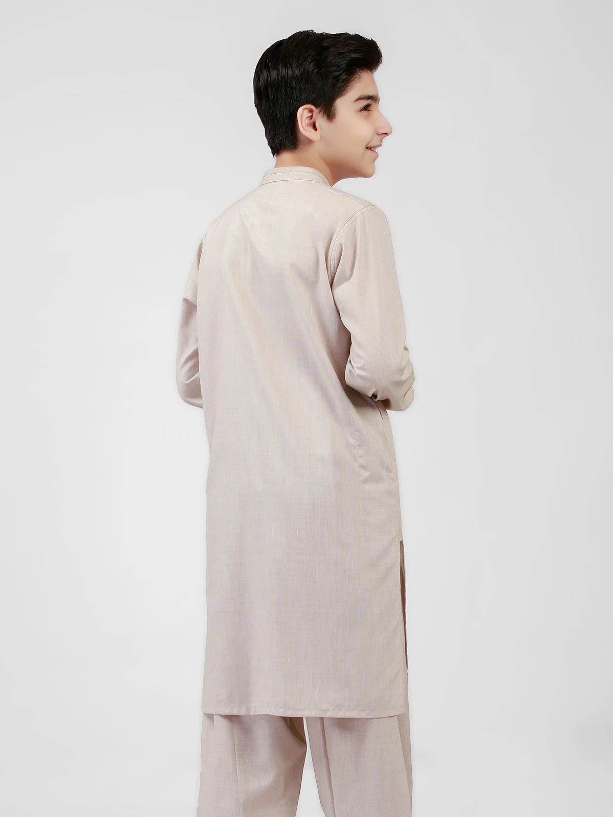 Boy's Light Beige Kurta Shalwar - EBTKS21-3725 - Image 3