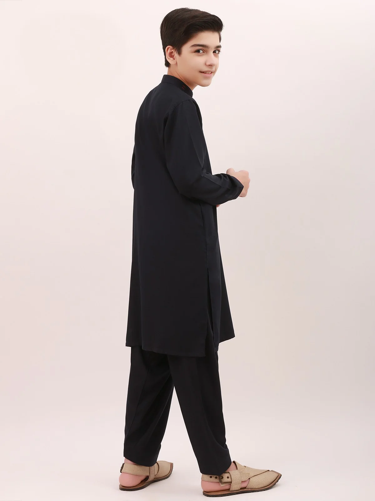Boy's Navy Blue Kurta Shalwar - EBTKS21-3726 - Image 3