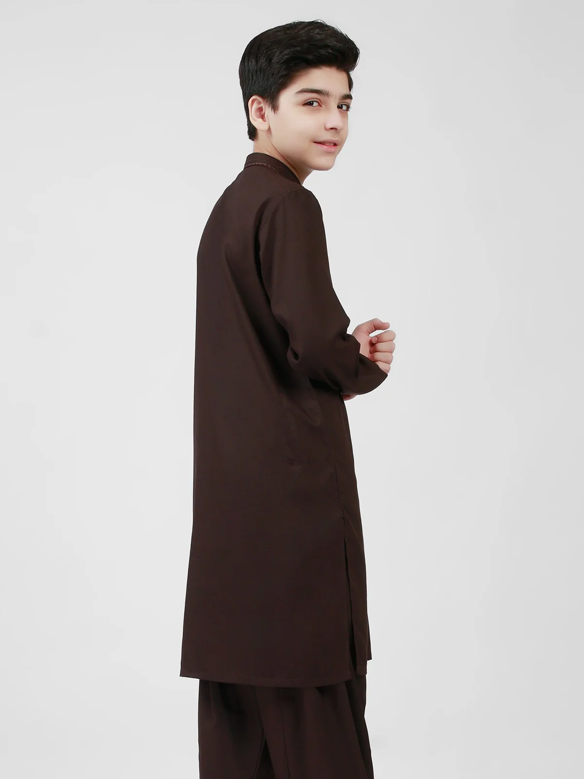 Boy's Dark Brown Kurta Shalwar - EBTKS21-3732 - Image 3