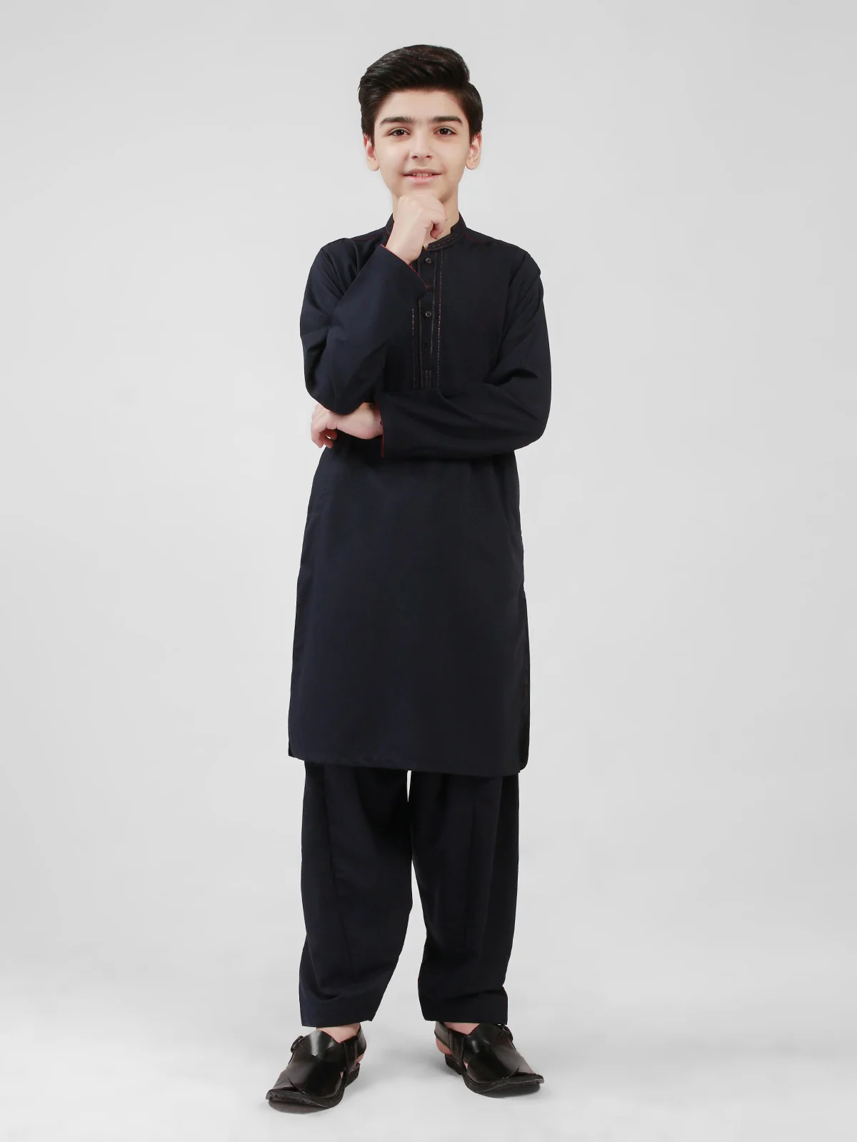 Boy's Navy Blue Kurta Shalwar - EBTKS21-3739