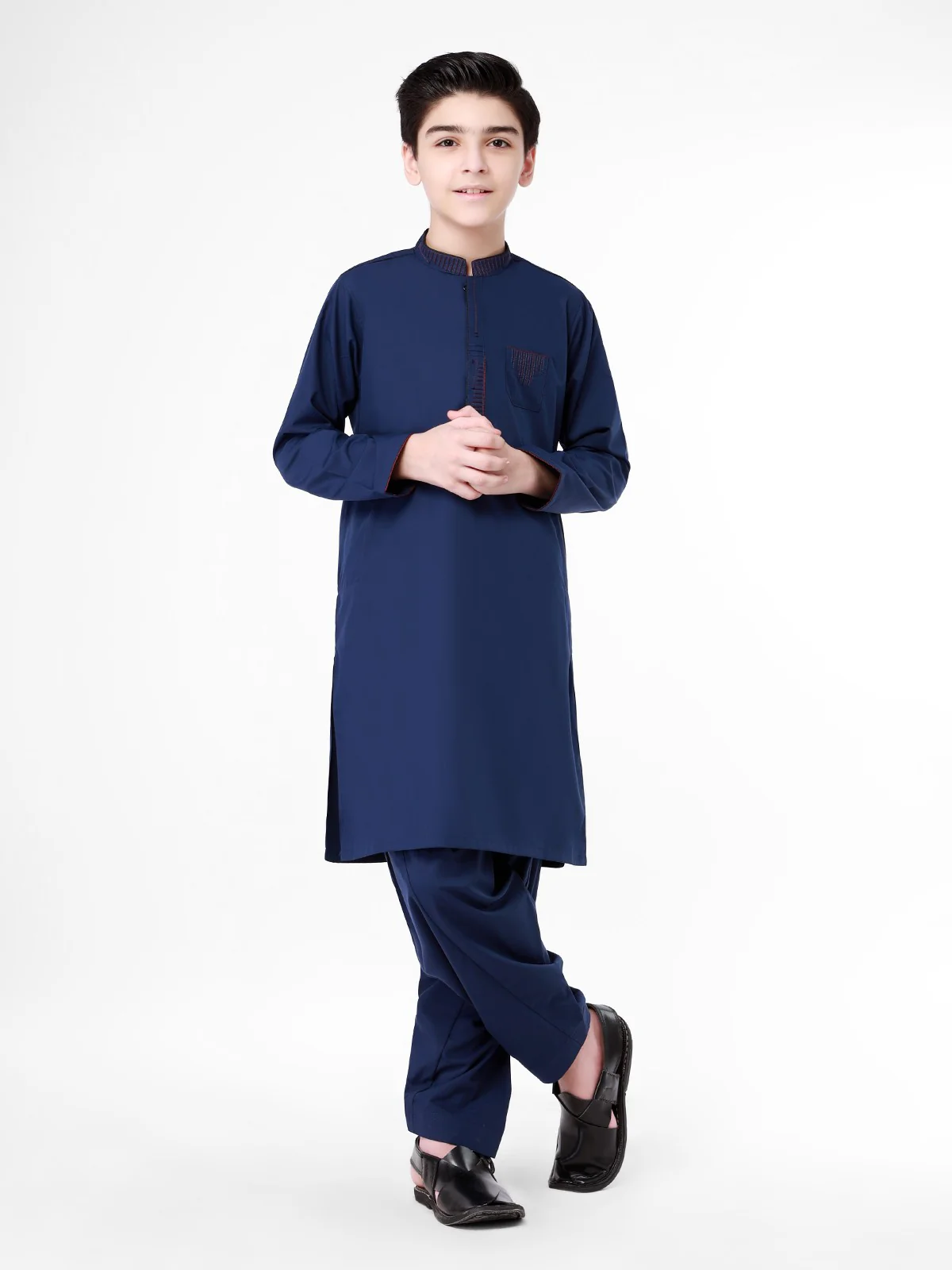 Boy's Navy Blue Kurta Shalwar - EBTKS21-3745 - Image 3