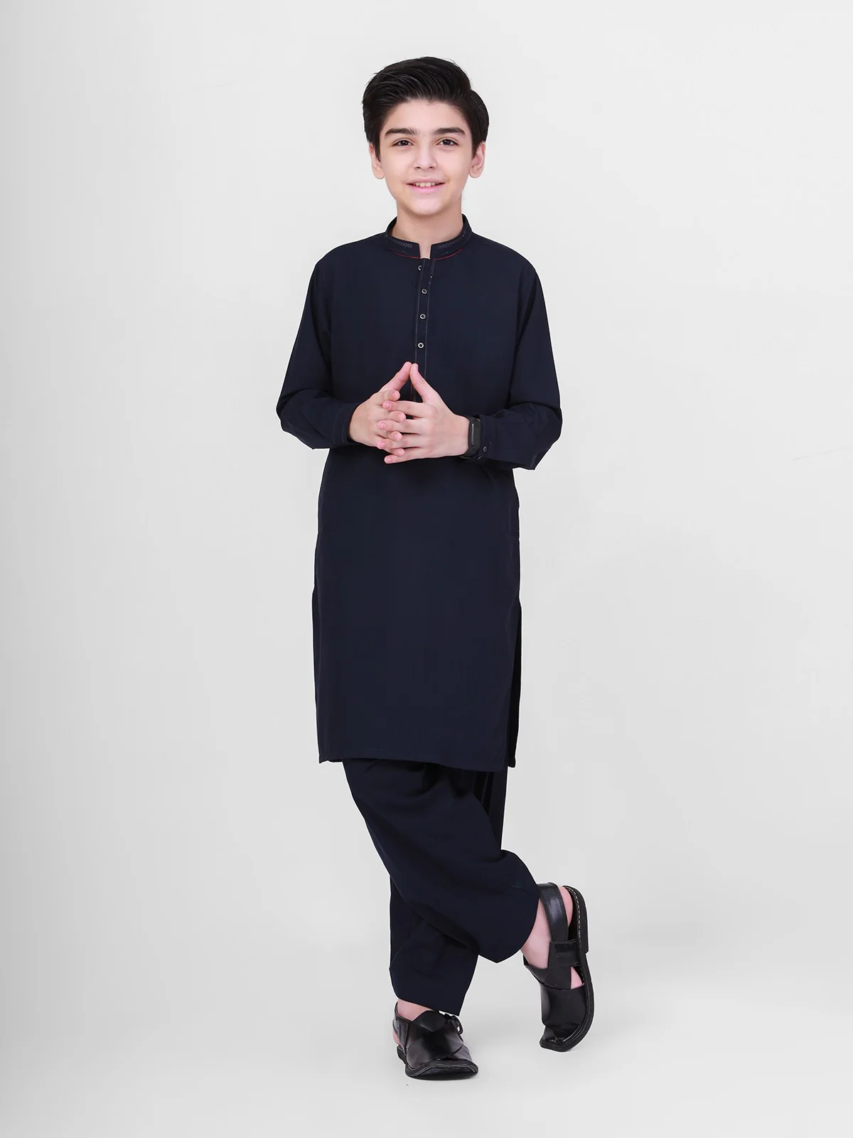 Boy's Navy Blue Kurta Shalwar - EBTKS21-3751