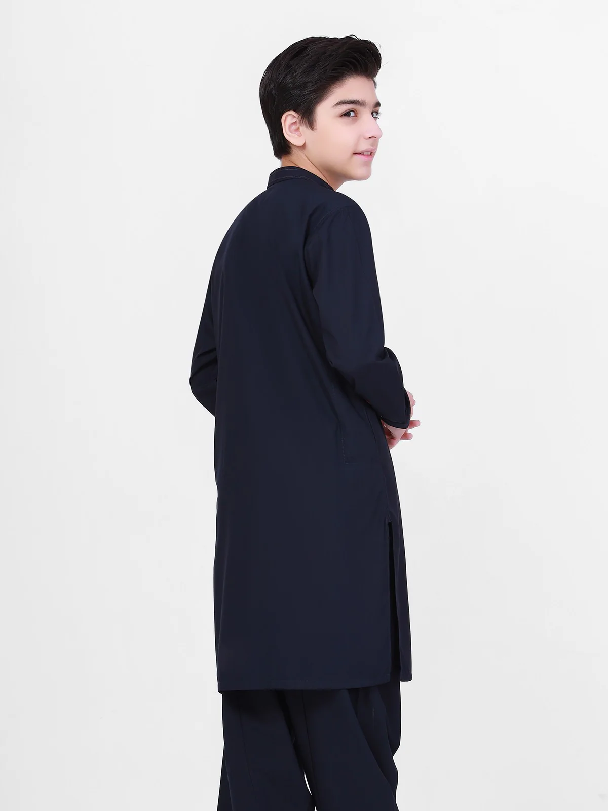 Boy's Navy Blue Kurta Shalwar - EBTKS21-3751 - Image 3