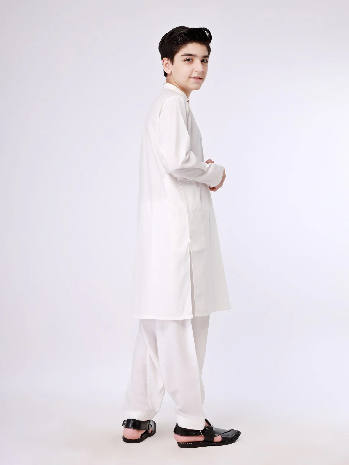 Boy's Off White Kurta Shalwar - EBTKS21-3752 - Image 2