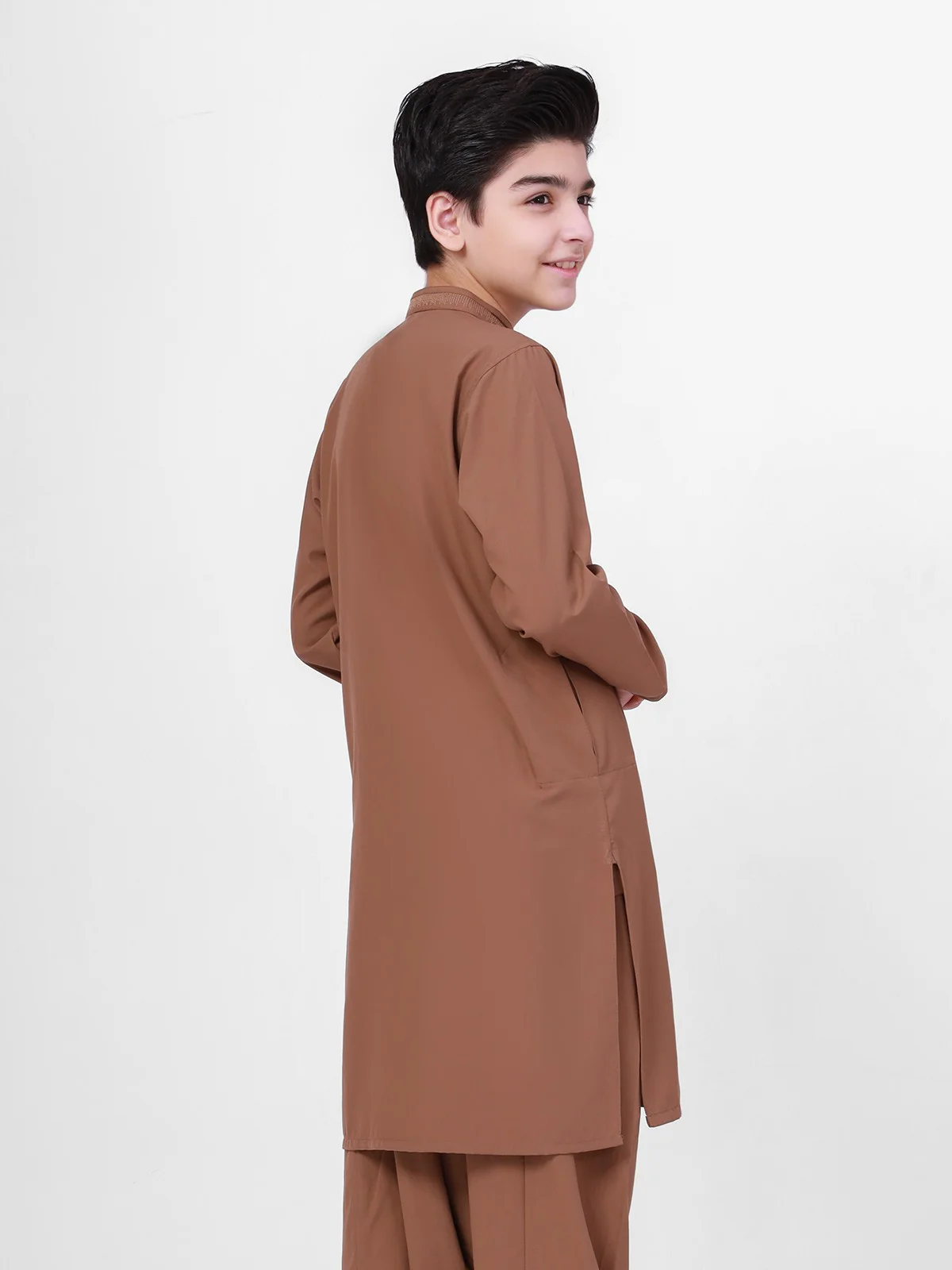 Boy's Light Brown Kurta Shalwar - EBTKS21-3754 - Image 2