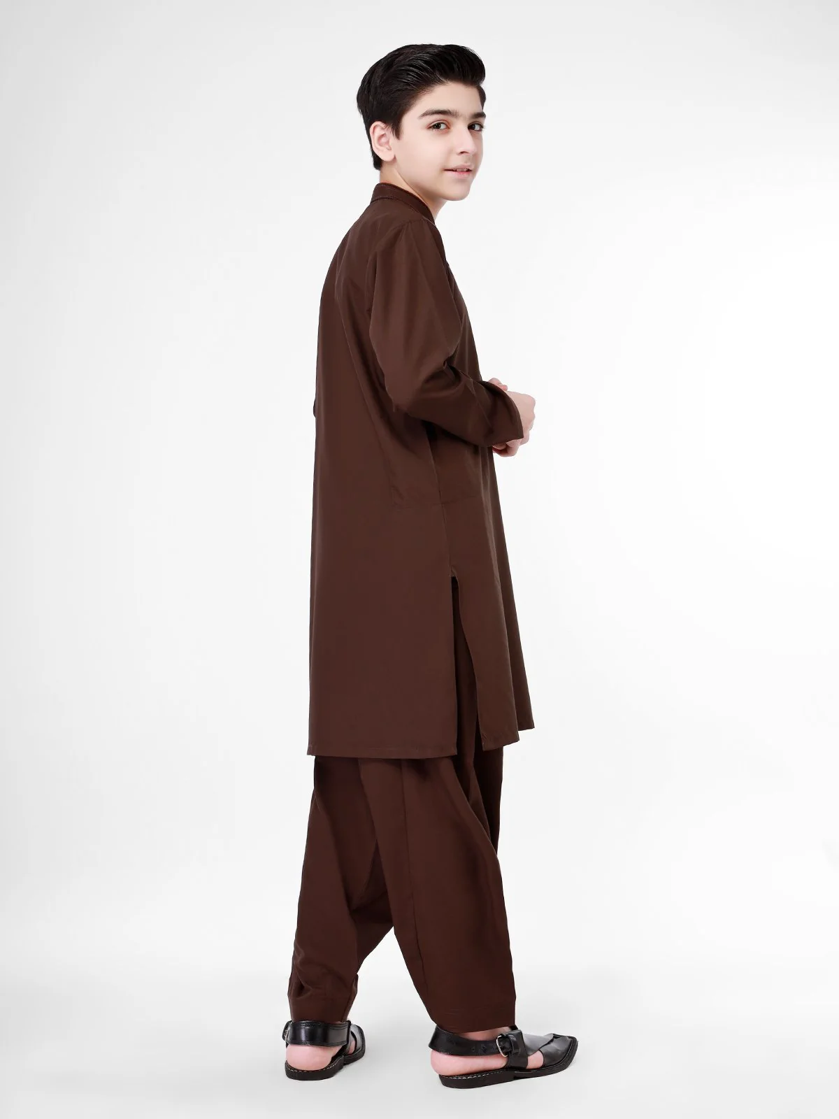 Boy's Dark Brown Kurta Shalwar - EBTKS21-3758 - Image 2