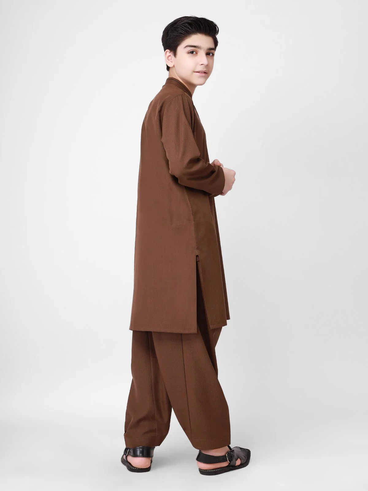Boy's Brown Kurta Shalwar - EBTKS21-3771 - Image 3