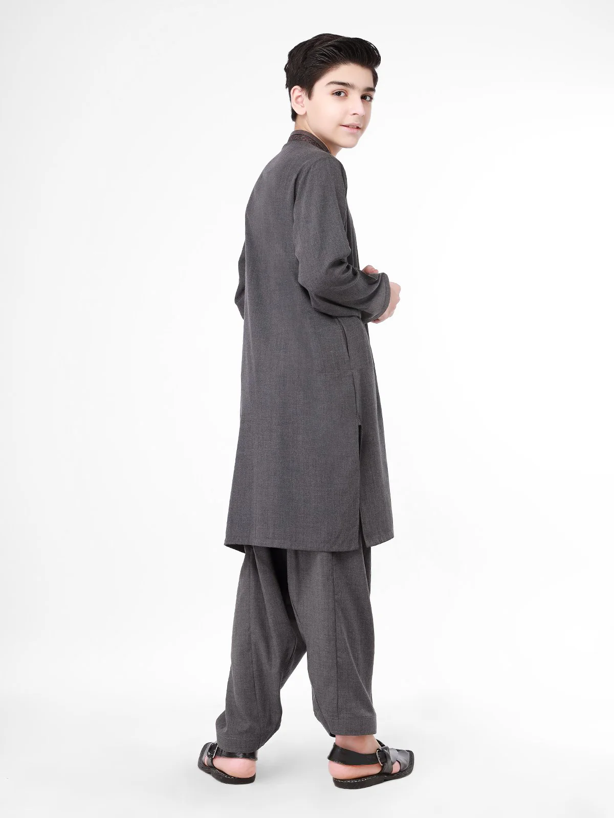 Boy's Dark Grey Kurta Shalwar - EBTKS22-3769 - Image 3