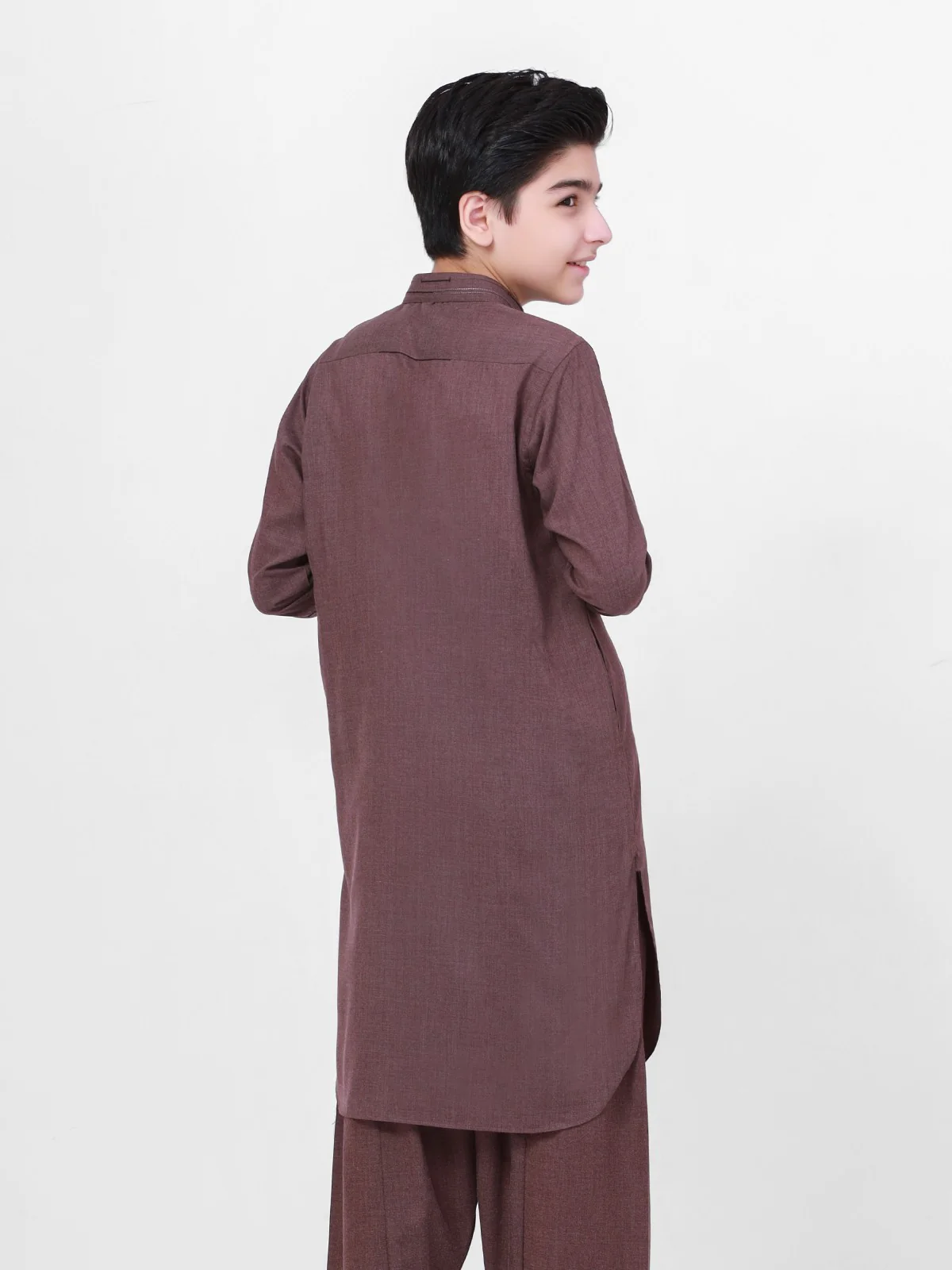 Boy's Dull Plum Kurta Shalwar - EBTKS22-3779 - Image 3
