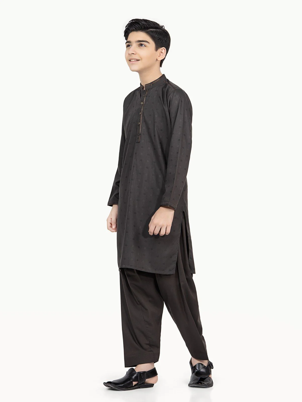 Boy's Charcoal Kurta Shalwar - EBTKS22-3785 - Image 2