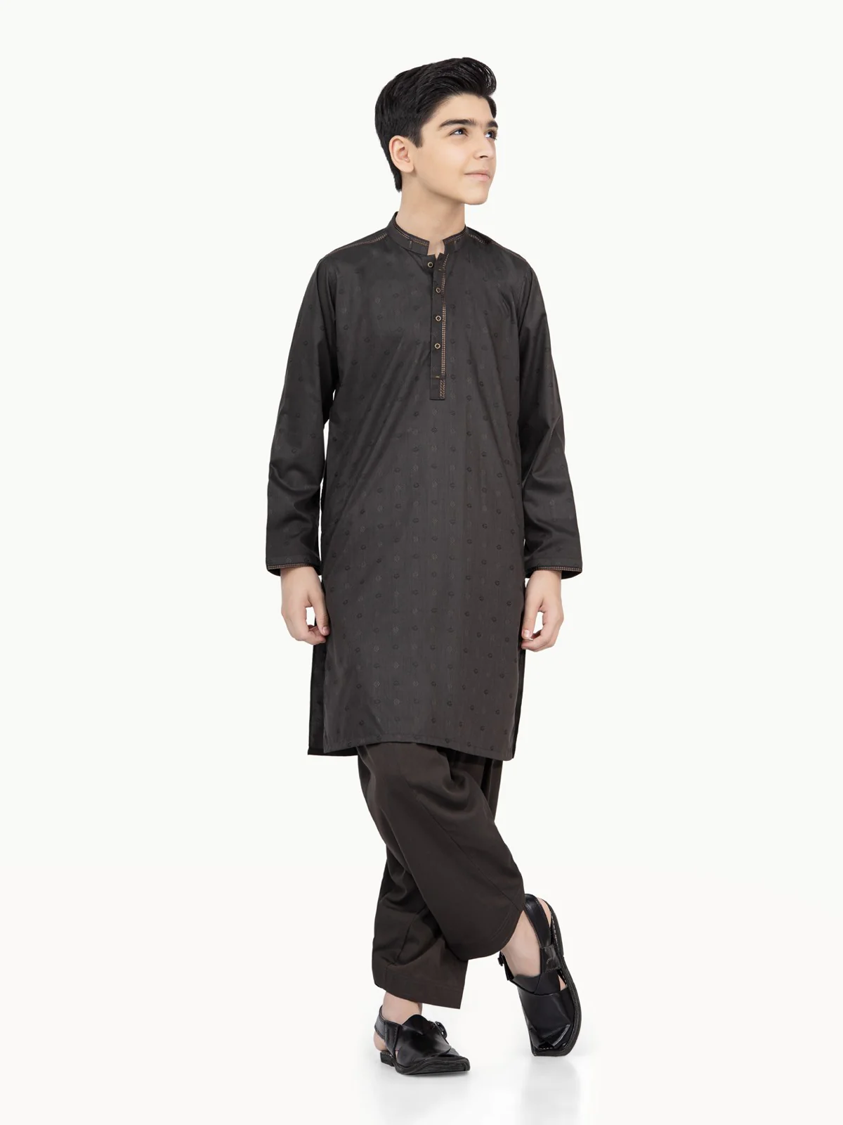Boy's Charcoal Kurta Shalwar - EBTKS22-3785 - Image 6