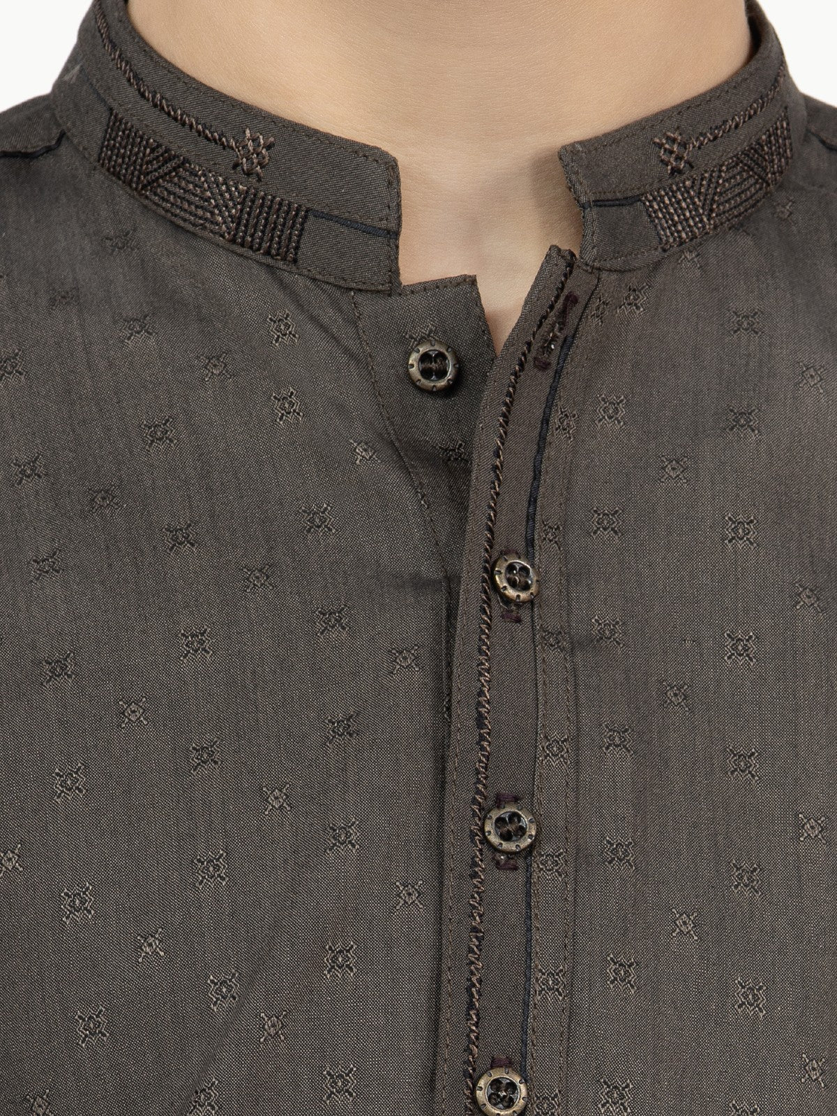 Boy's Black Olive Kurta Shalwar - EBTKS22-3787 - Image 3