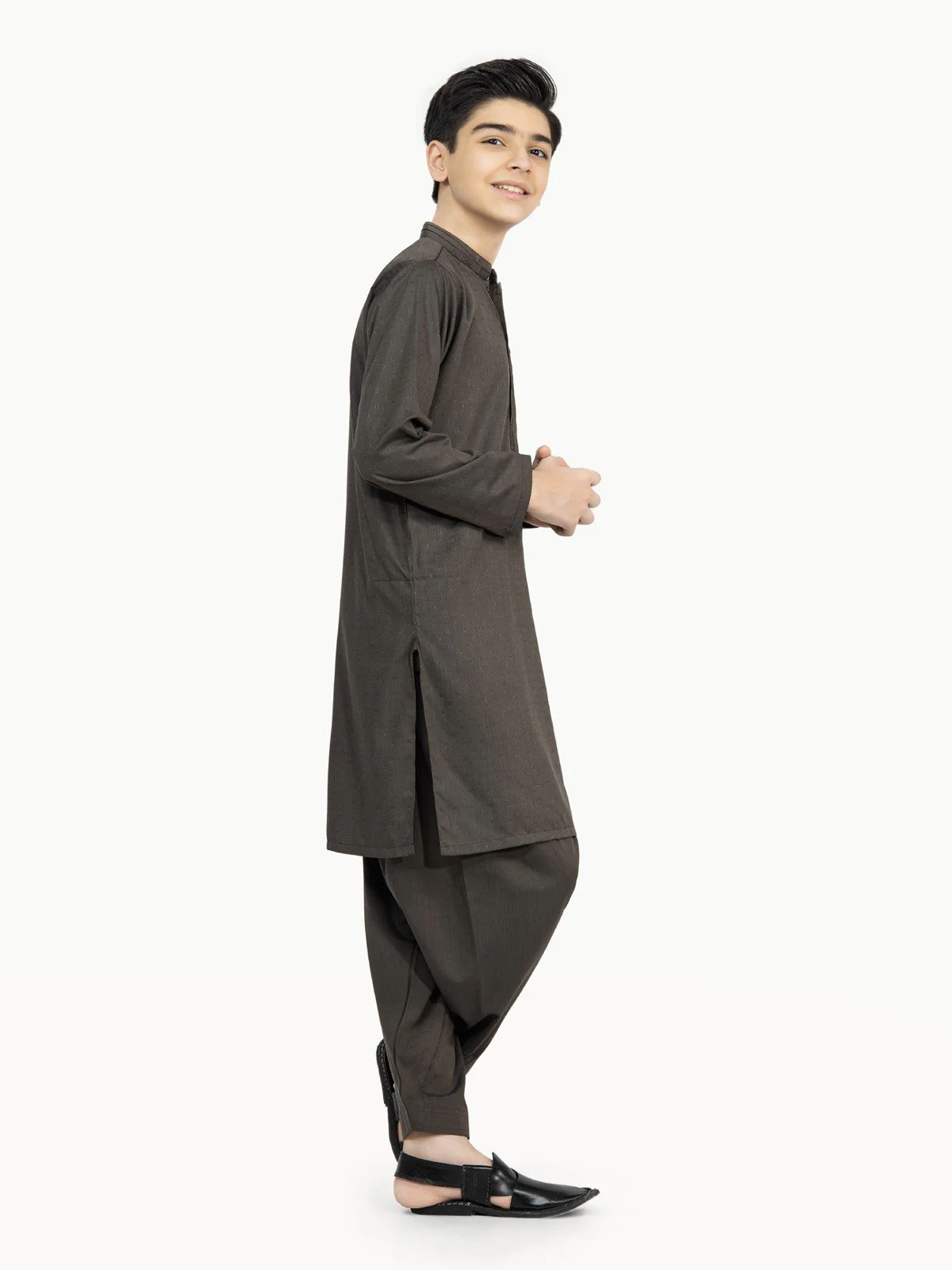 Boy's Black Olive Kurta Shalwar - EBTKS22-3787 - Image 4