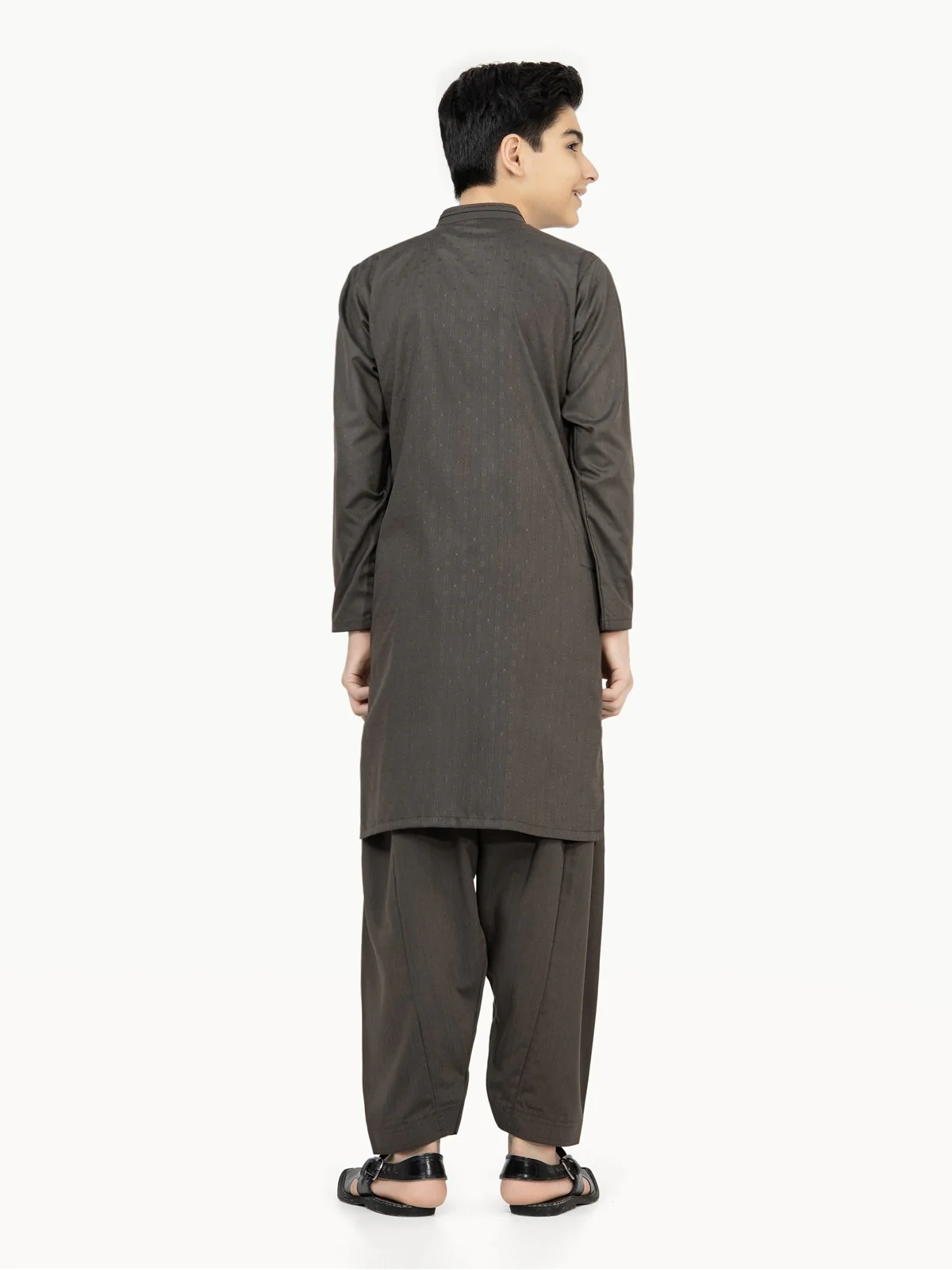 Boy's Black Olive Kurta Shalwar - EBTKS22-3787 - Image 5