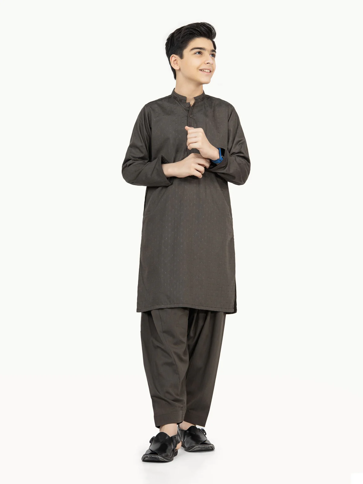 Boy's Black Olive Kurta Shalwar - EBTKS22-3787 - Image 6