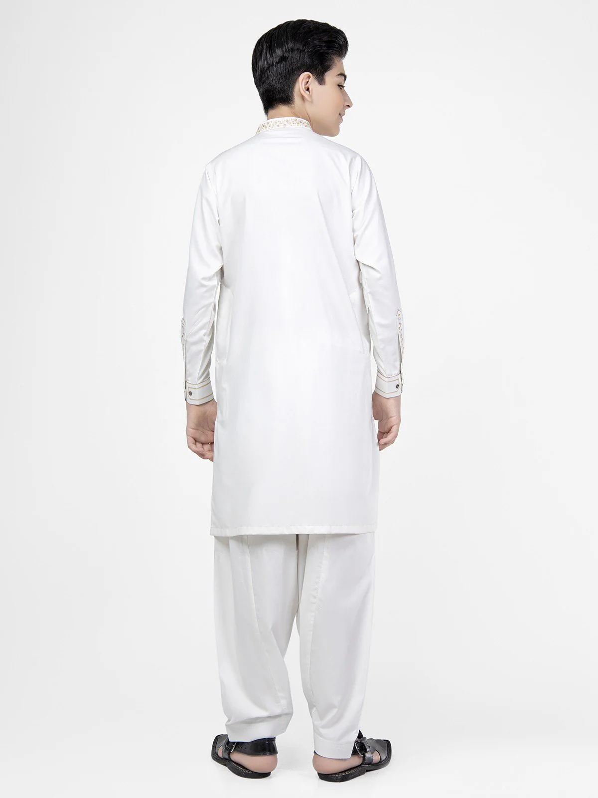 Boy's Off White Kurta Shalwar - EBTKS22-3795 - Image 5