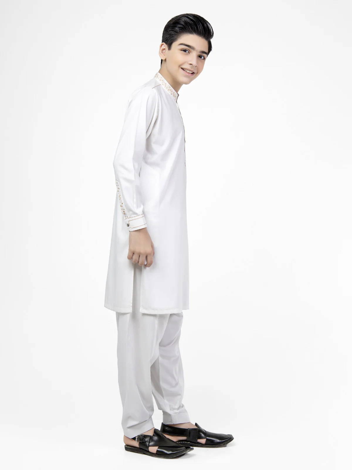 Boy's Off White Kurta Shalwar - EBTKS22-3795 - Image 6