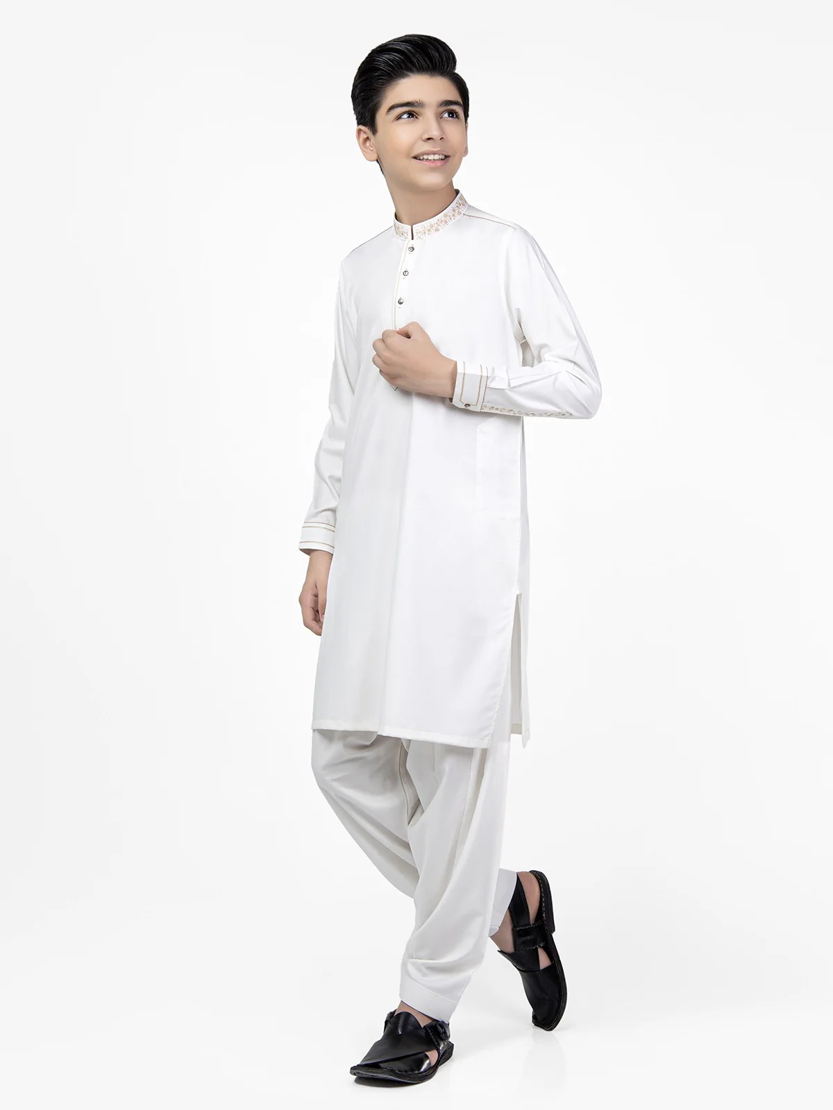 Boy's Off White Kurta Shalwar - EBTKS22-3795 - Image 7