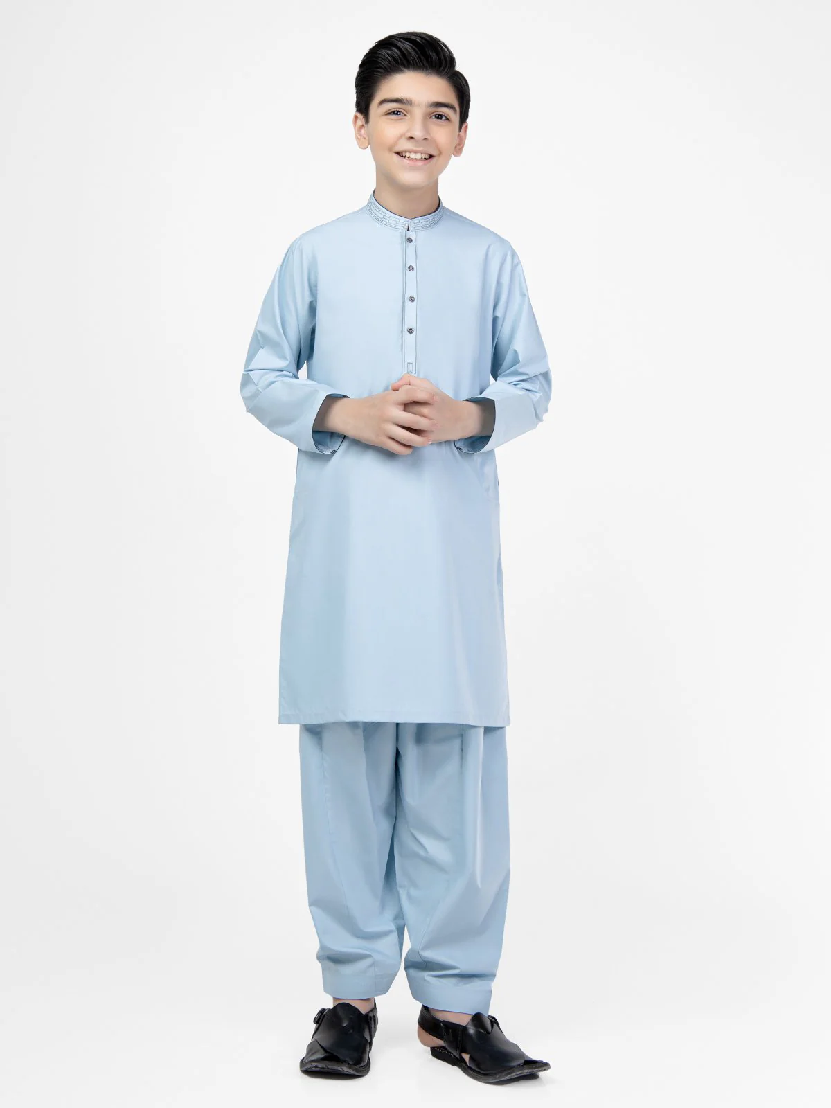 Boy's Sky Blue Kurta Shalwar - EBTKS22-3796 - Image 3