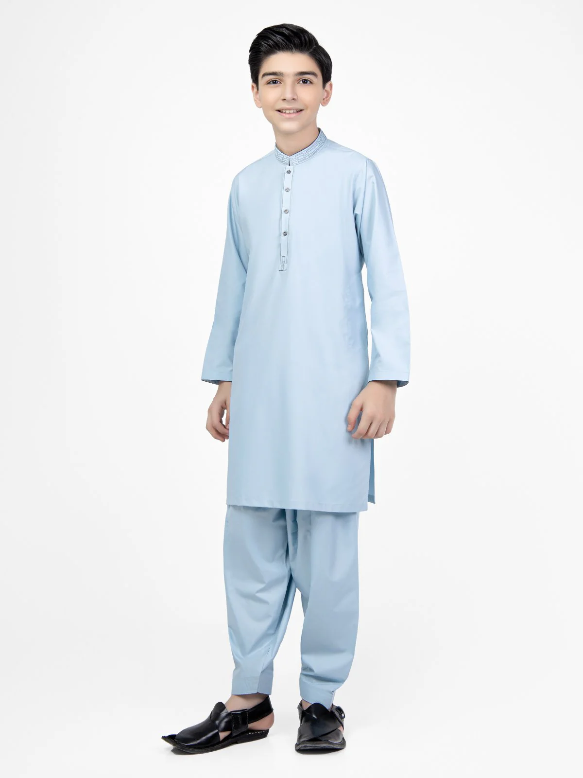 Boy's Sky Blue Kurta Shalwar - EBTKS22-3796 - Image 4