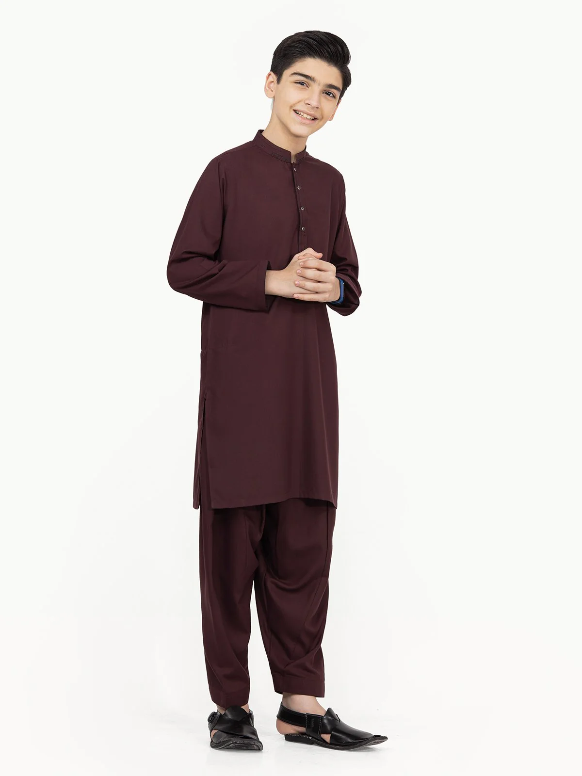 Boy's Burgundy Kurta Shalwar - EBTKS22-3797 - Image 3