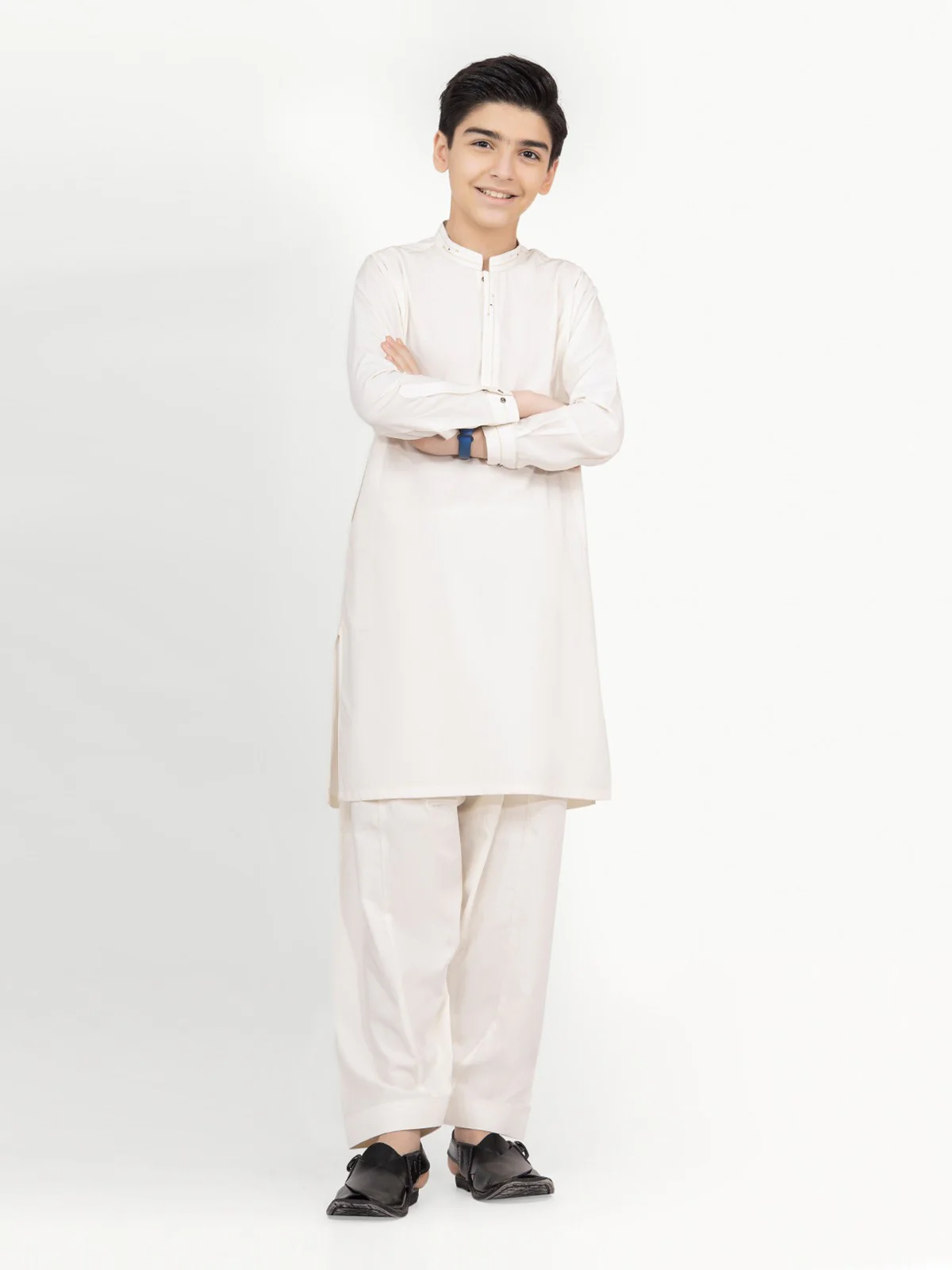 Boy's Cream Kurta Shalwar - EBTKS22-3799 - Image 6