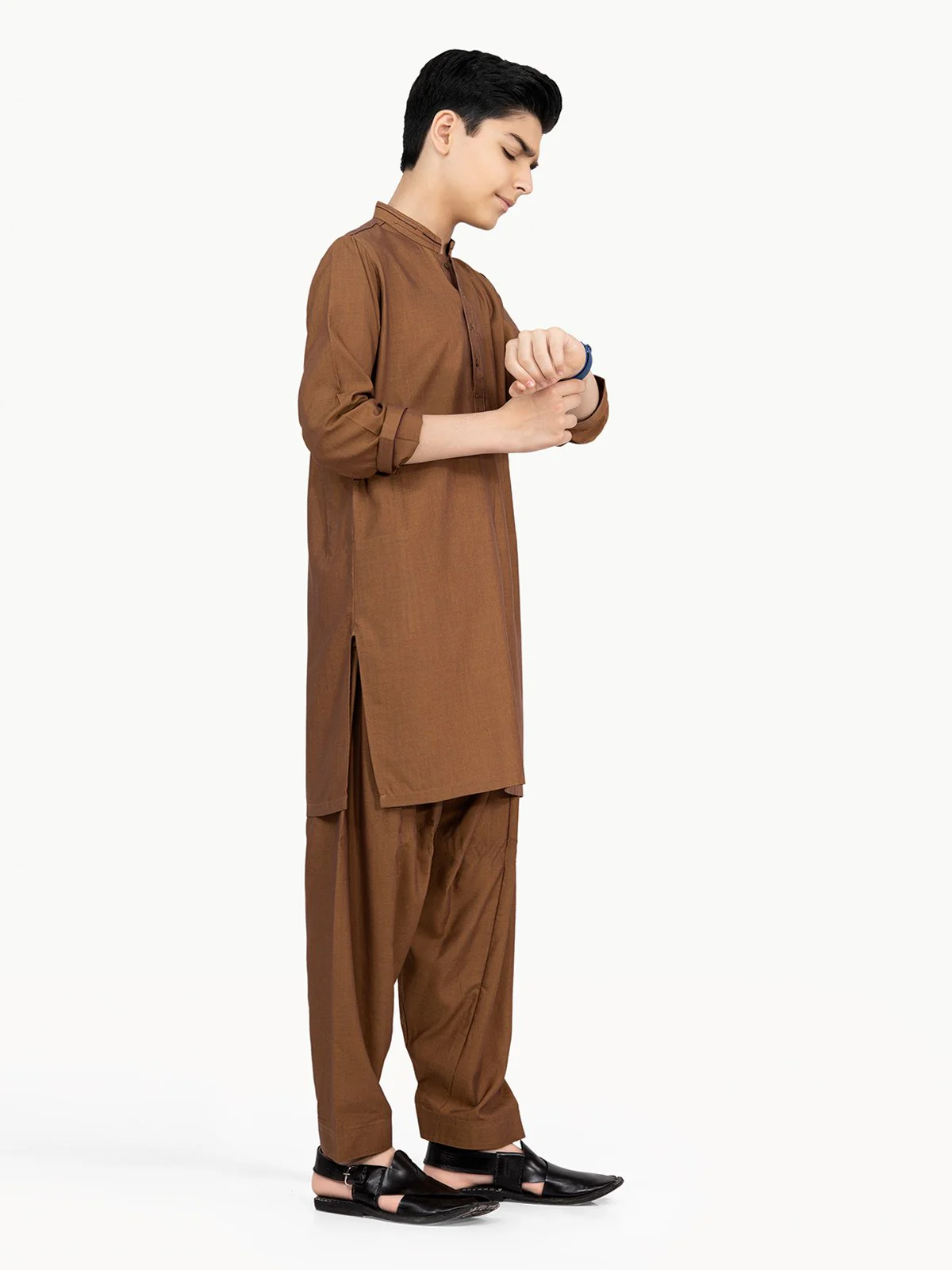 Boy's Brown Kurta Shalwar - EBTKS22-3800 - Image 3