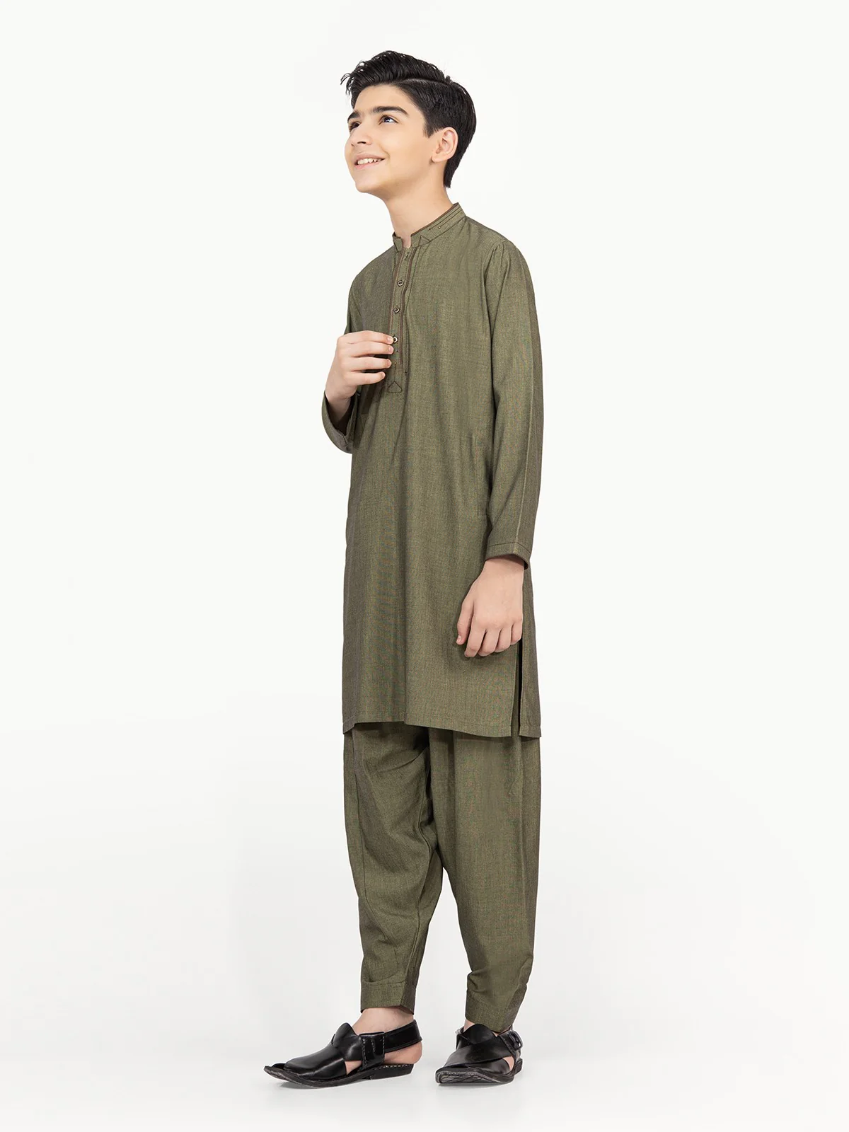 Boy's Green Kurta Shalwar - EBTKS22-3801 - Image 3