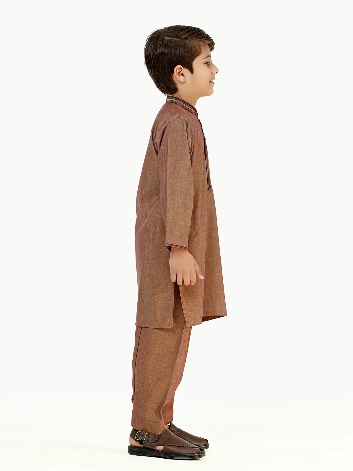 Boy's Light Brown Kurta Shalwar - EBTKS22-3802 - Image 3