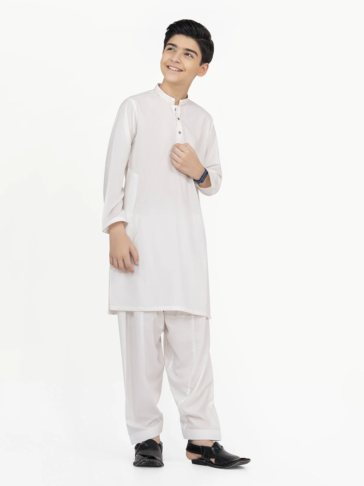 Boy's Off White Kurta Shalwar - EBTKS22-3803 - Image 3