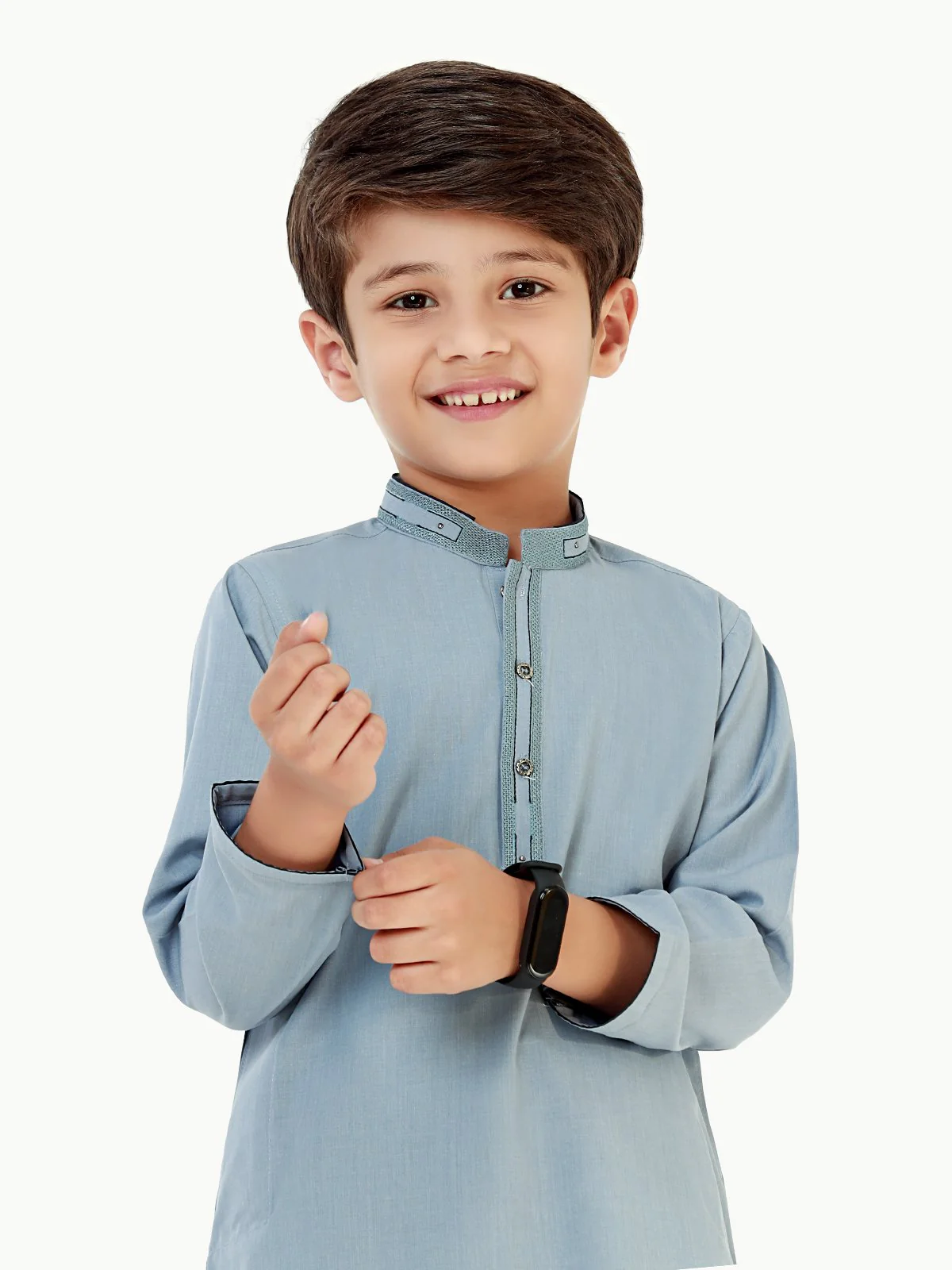 Boy's Mid Blue Kurta Shalwar - EBTKS22-3807 - Image 2