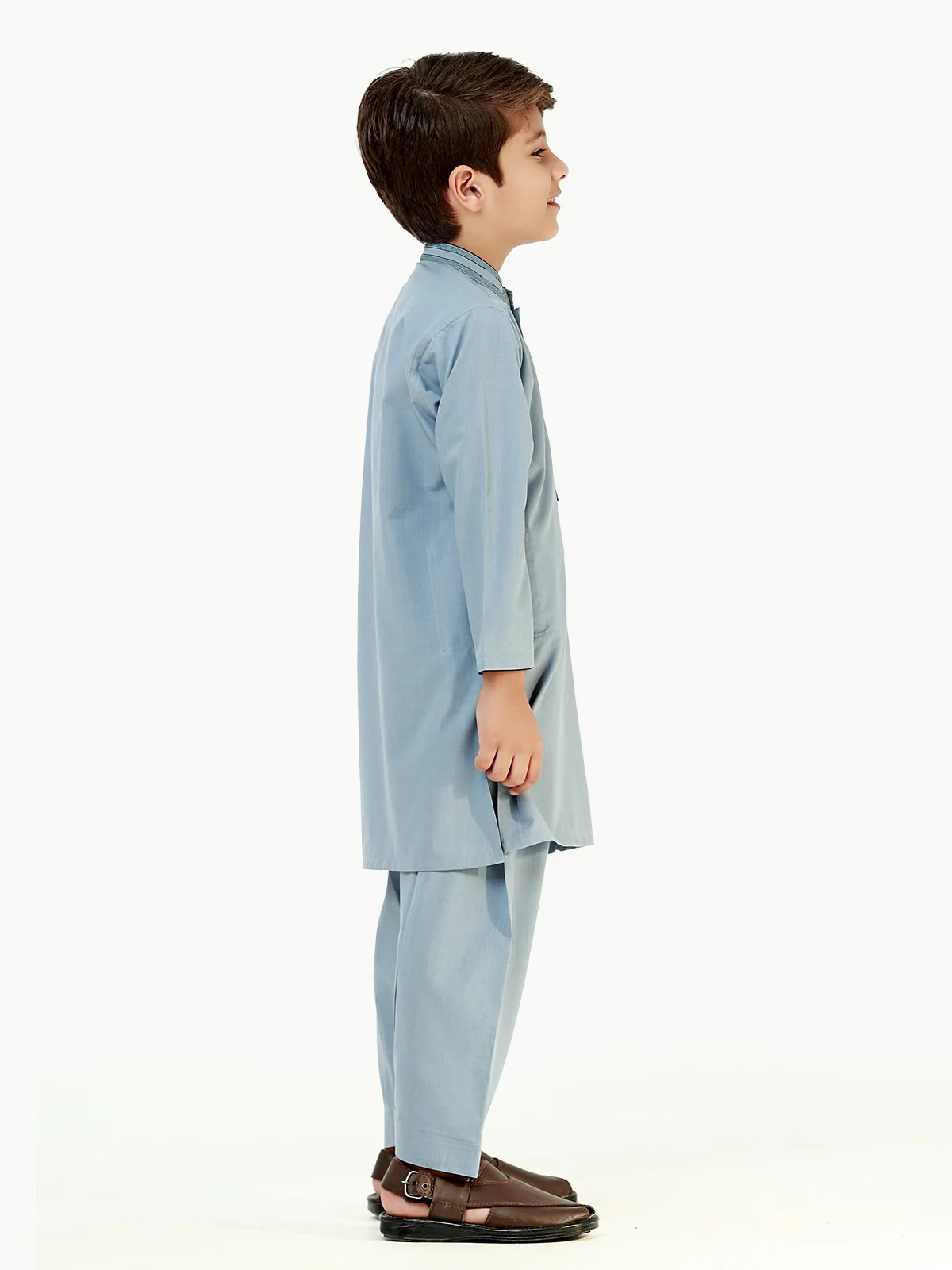 Boy's Mid Blue Kurta Shalwar - EBTKS22-3807 - Image 4