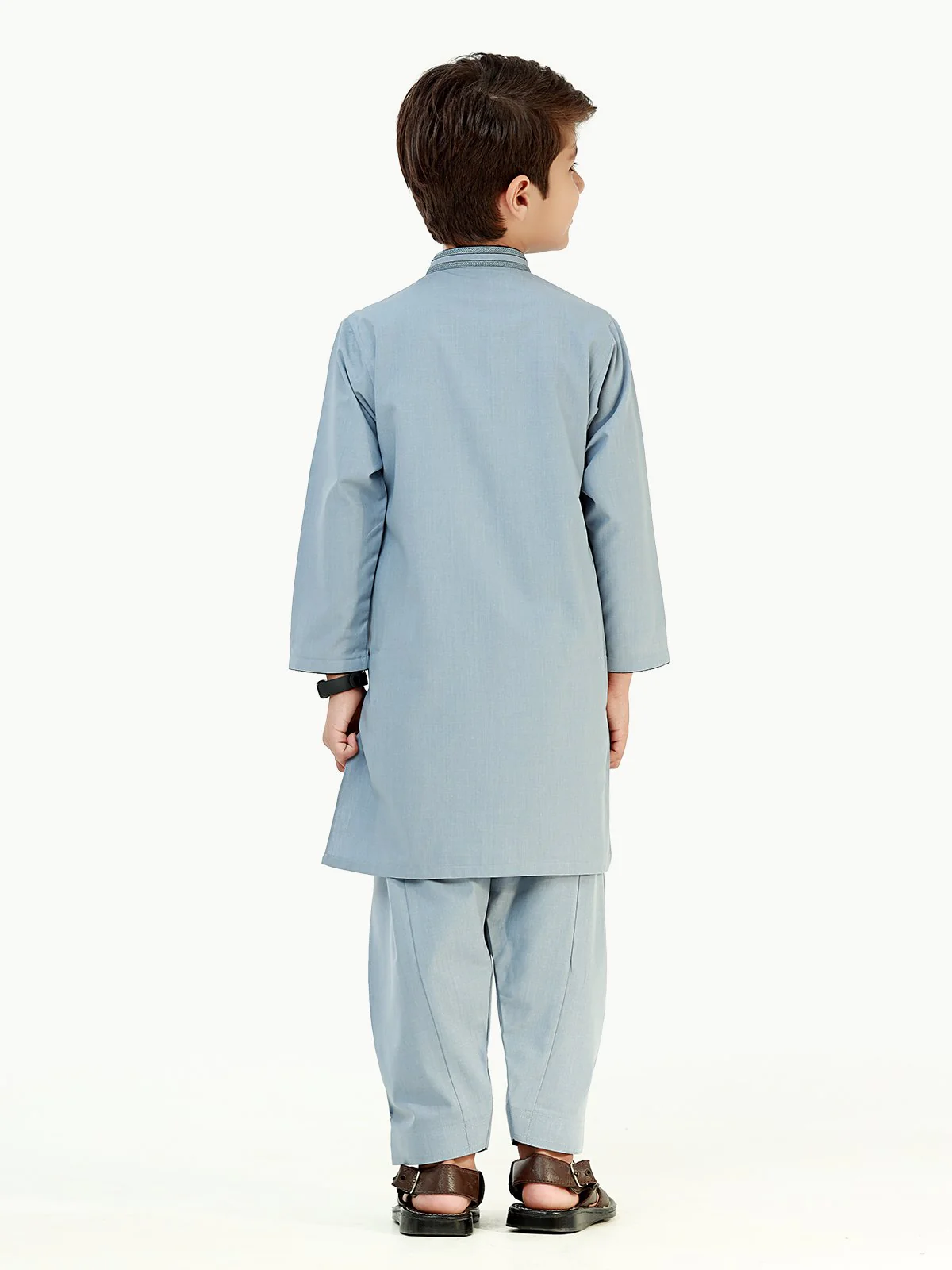 Boy's Mid Blue Kurta Shalwar - EBTKS22-3807 - Image 5