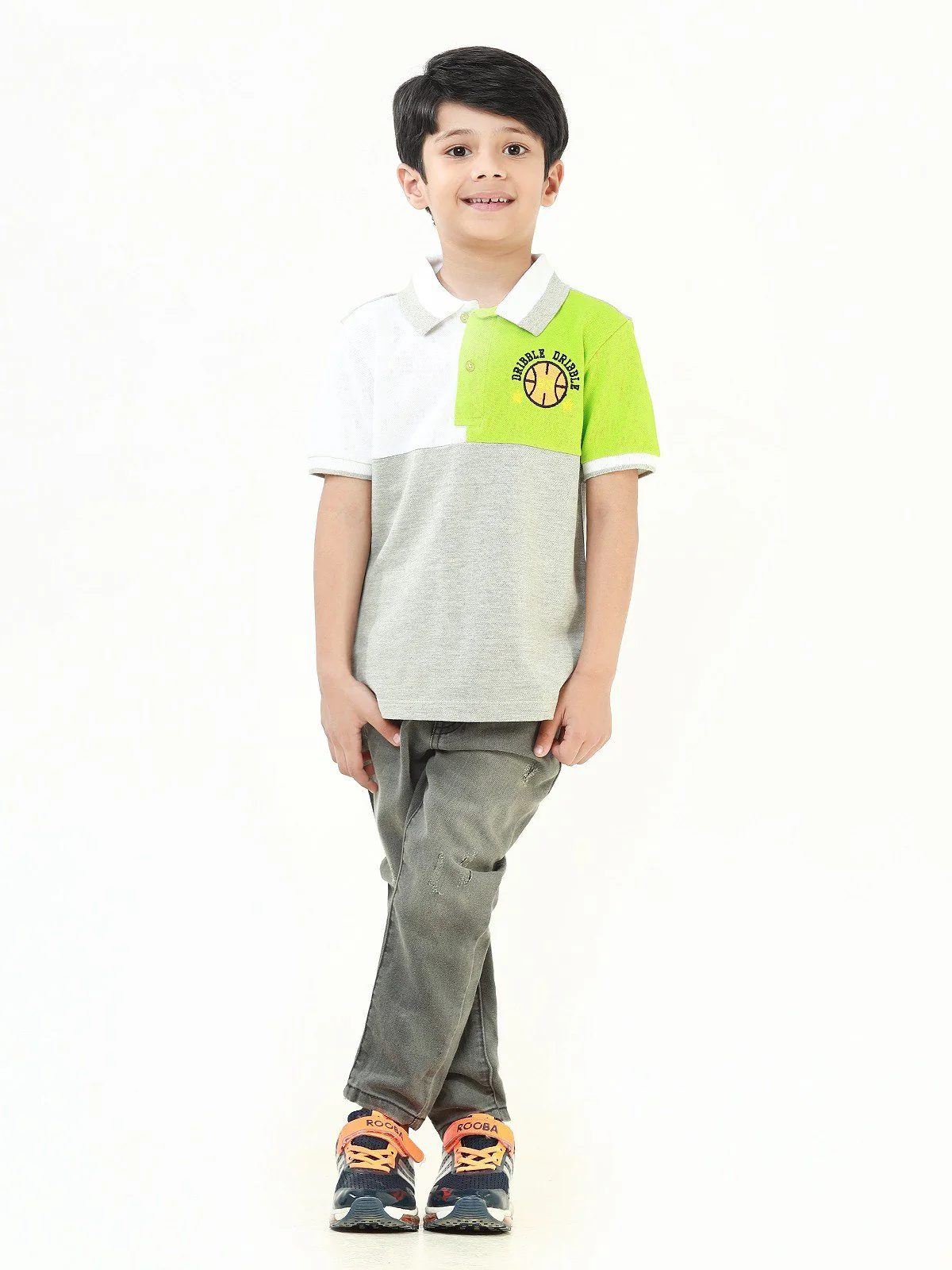 Boy's Heather Grey & White Polo Shirt - EBTPS22-029