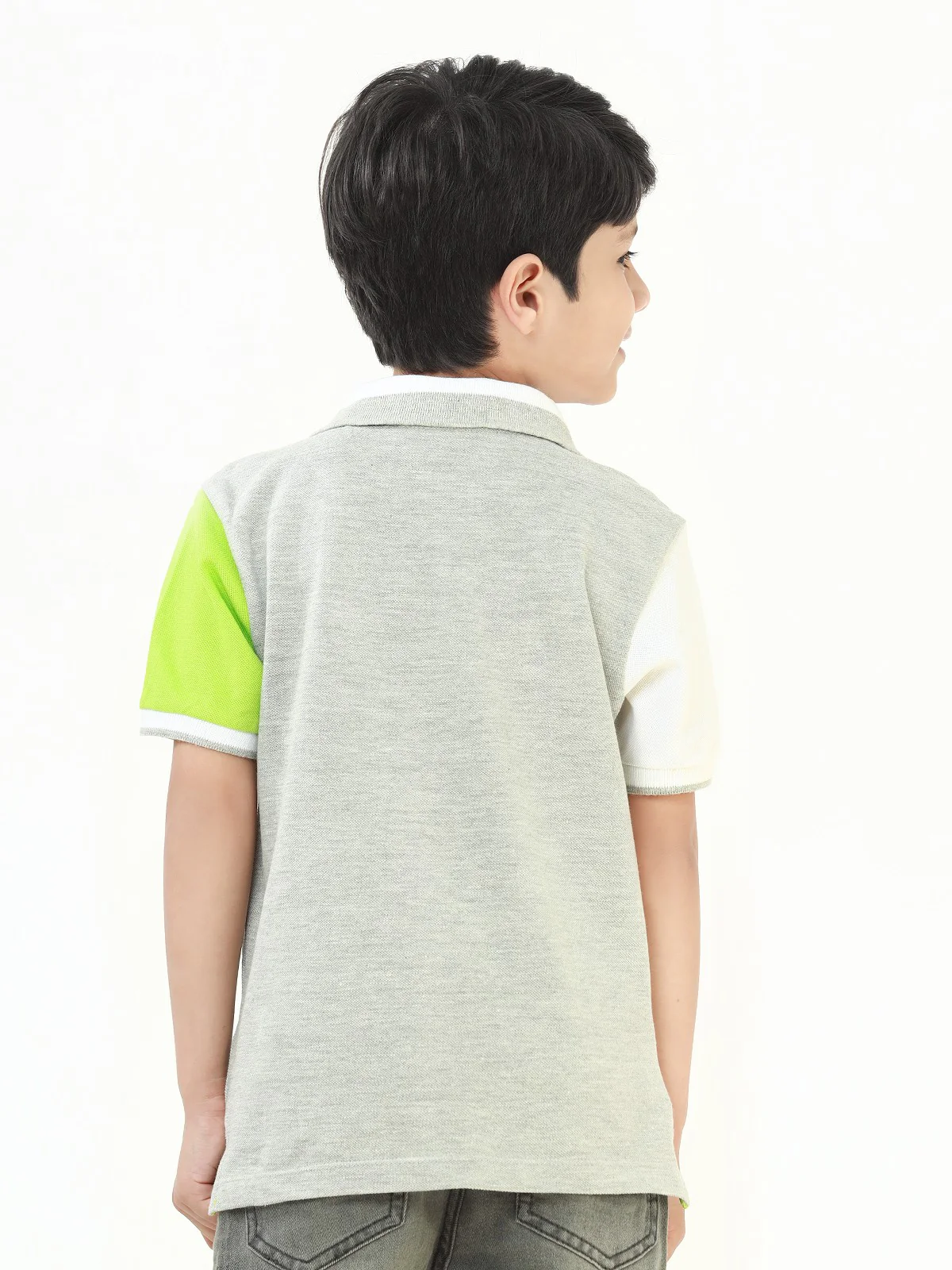 Boy's Heather Grey & White Polo Shirt - EBTPS22-029 - Image 4