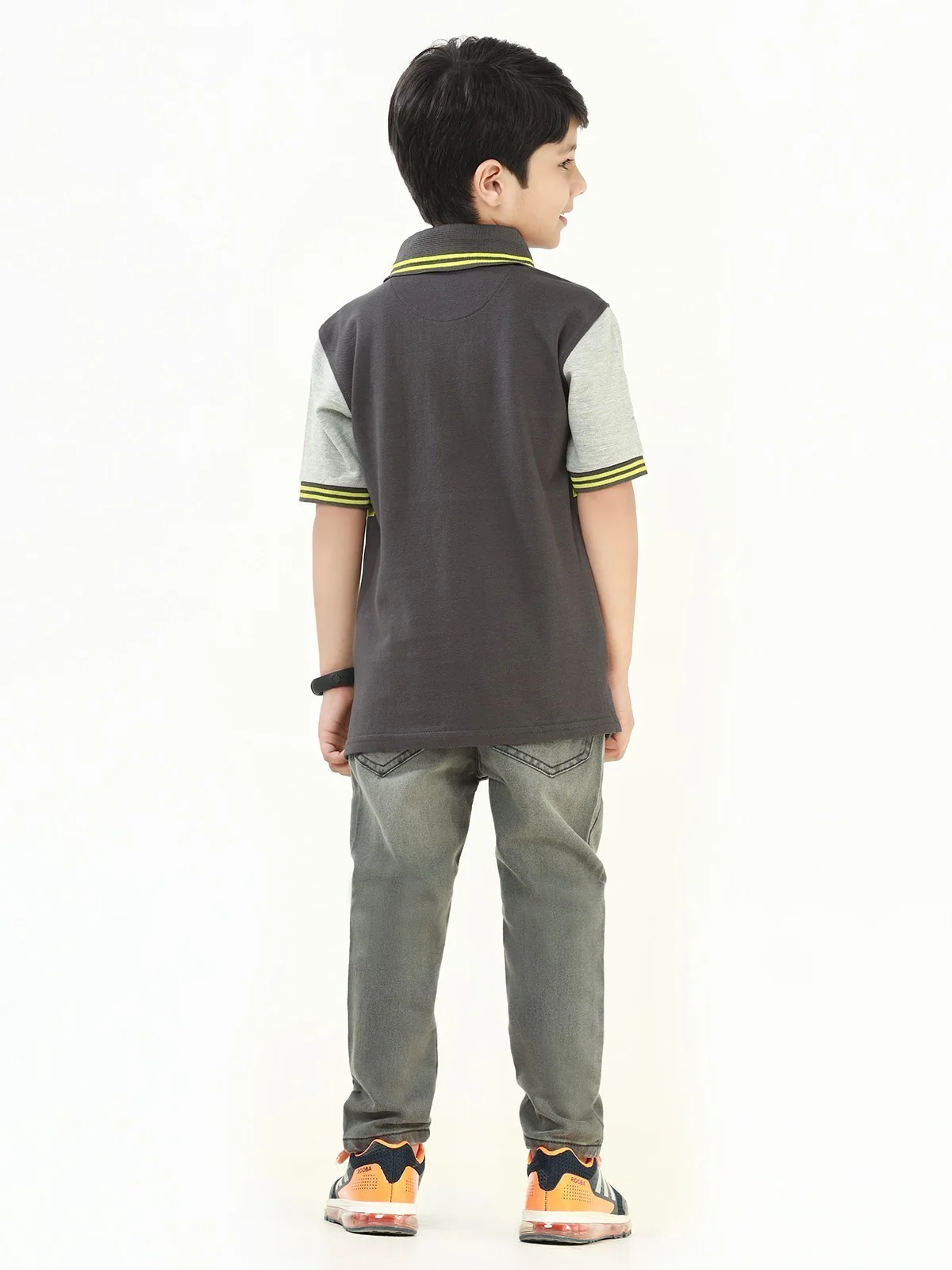 Boy's Charcoal & Heather Grey Polo Shirt - EBTPS22-035 - Image 4