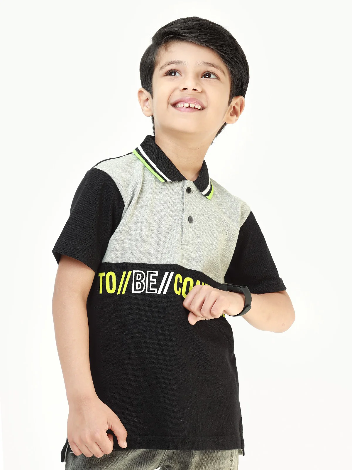 Boy's Black & Heather Grey Polo Shirt - EBTPS22-041 - Image 3